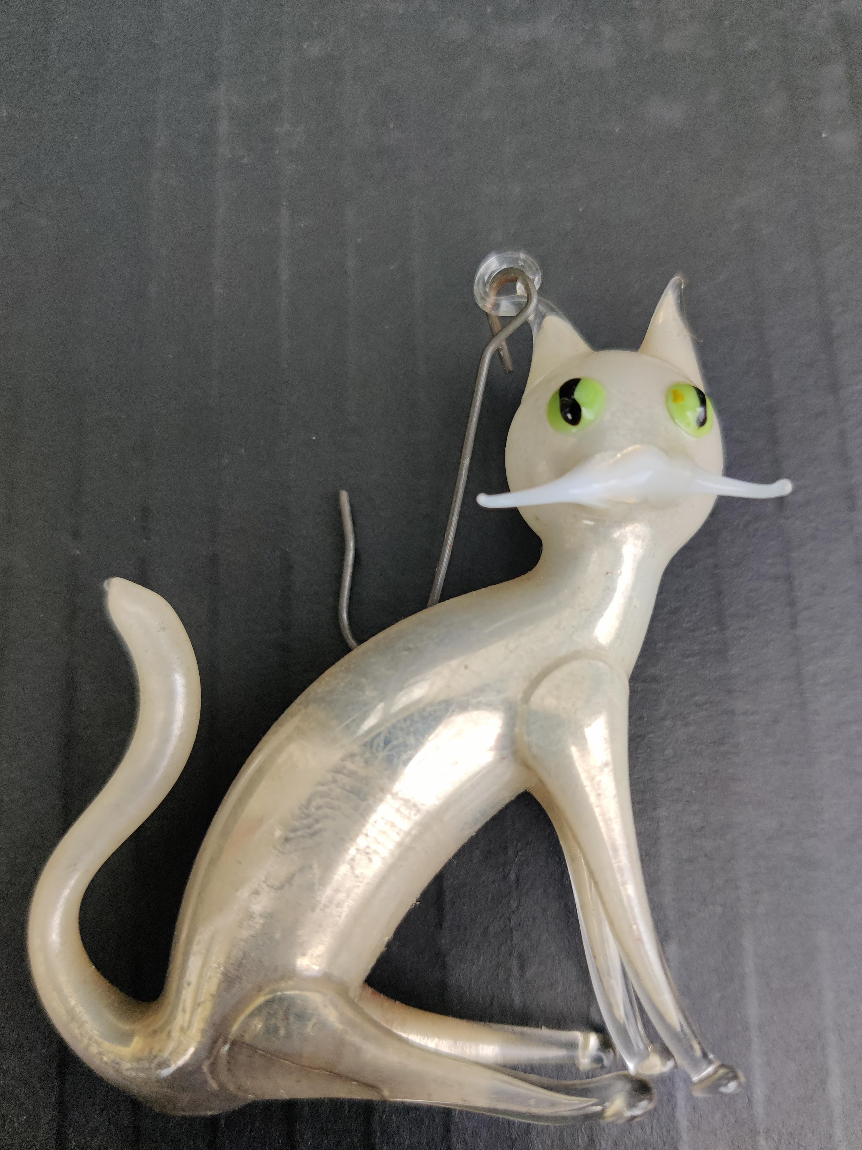 Cat German Blown-Glass Ornament
Holder on back of head for ornament hook
