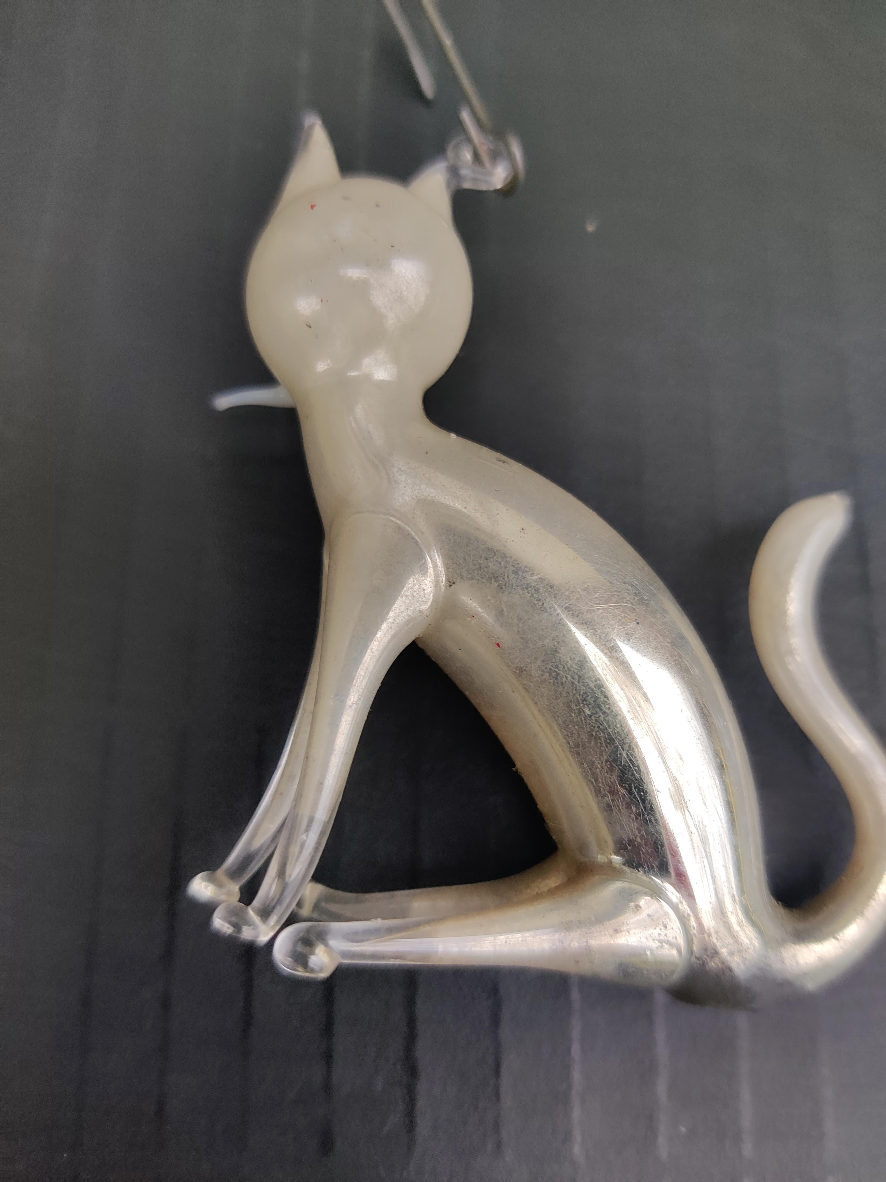 Mercury Glass Cat German Blown-Glass Ornament For Sale