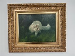 "Gatto in giardino", olio su tela di Arthur Heyer, Germania 1910 "Gatto in giardino", olio su tela di Arthur Heyer, Germania 1910