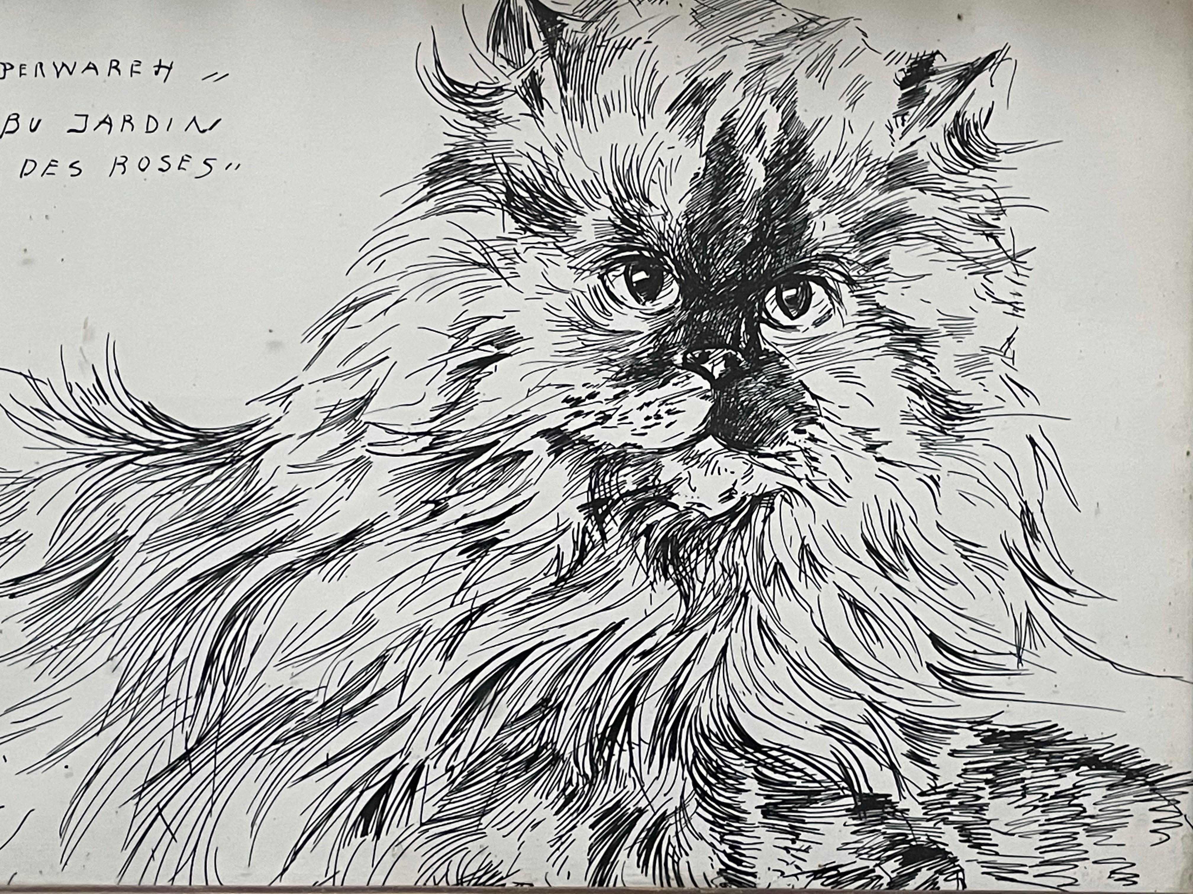 Cat Ink Paiting by Paulette Lagosse, 1969 For Sale 2