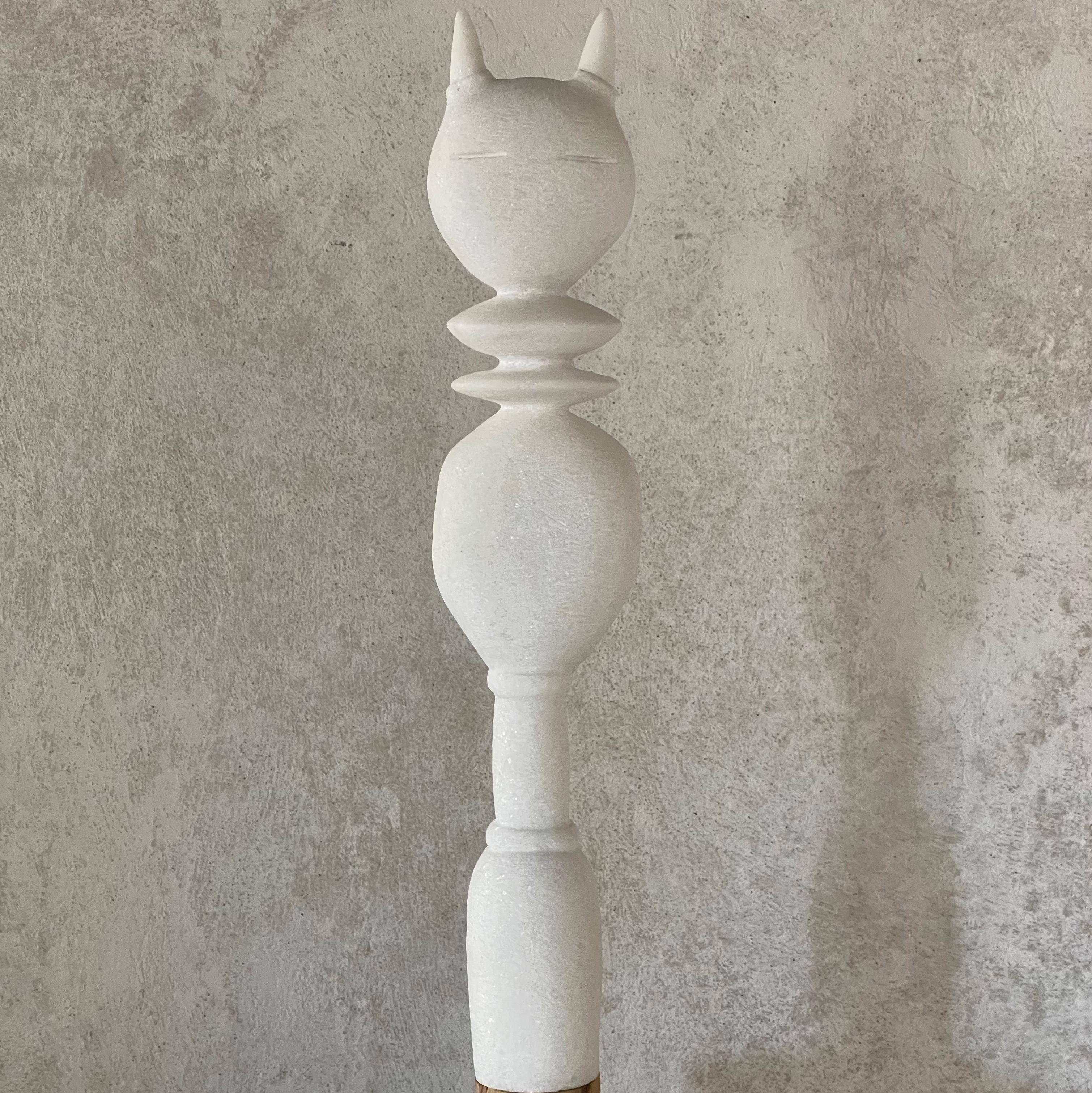 Modern Cat King, Marble Sculpture by Tom Von Kaenel For Sale