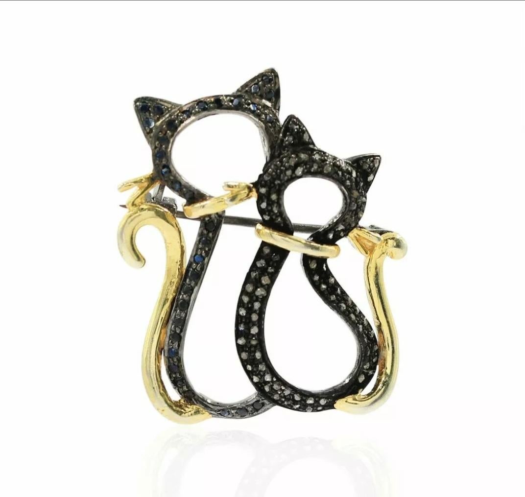 Katze Kätzchen Diamant Brosche 925 Silber Brosche&Pins Handgemachte Diamant Brosche Geschenk. im Zustand „Neu“ im Angebot in Chicago, IL