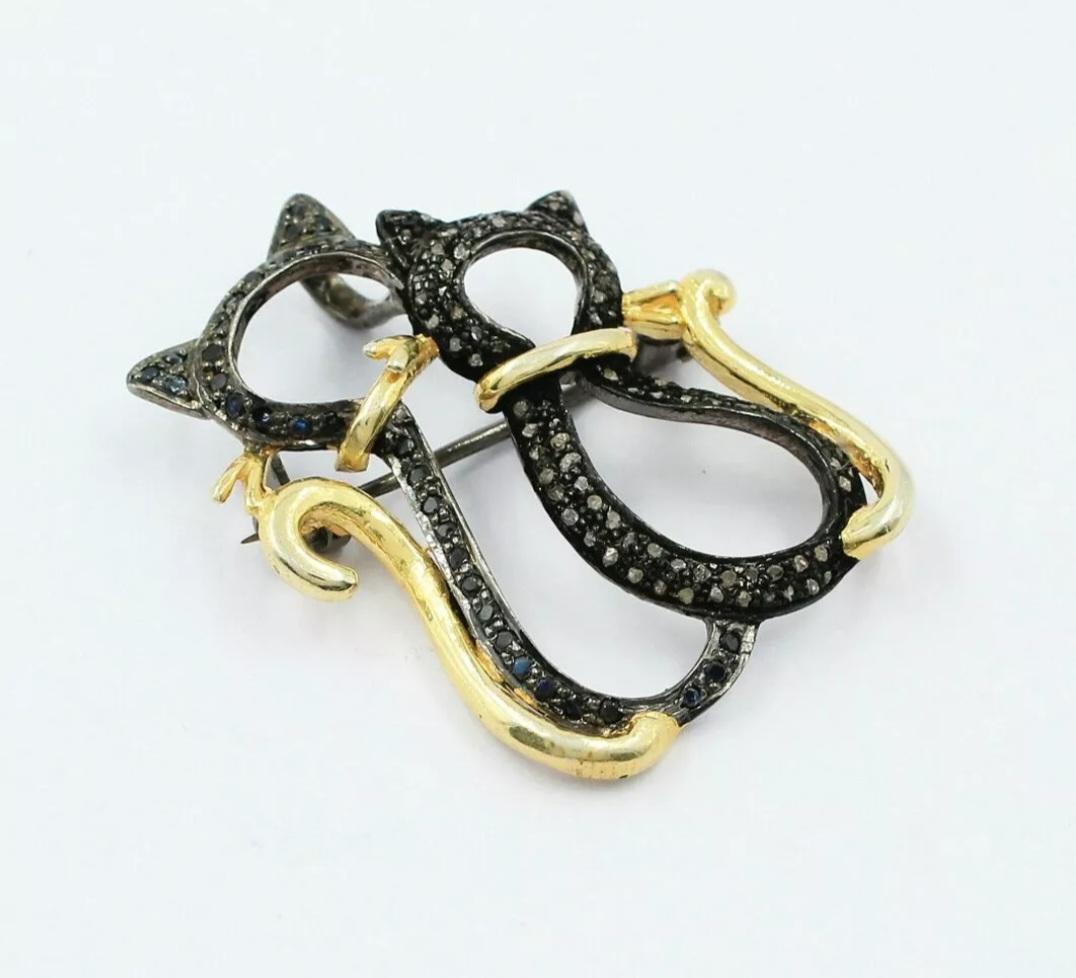 Katze Kätzchen Diamant Brosche 925 Silber Brosche&Pins Handgemachte Diamant Brosche Geschenk. für Damen oder Herren im Angebot