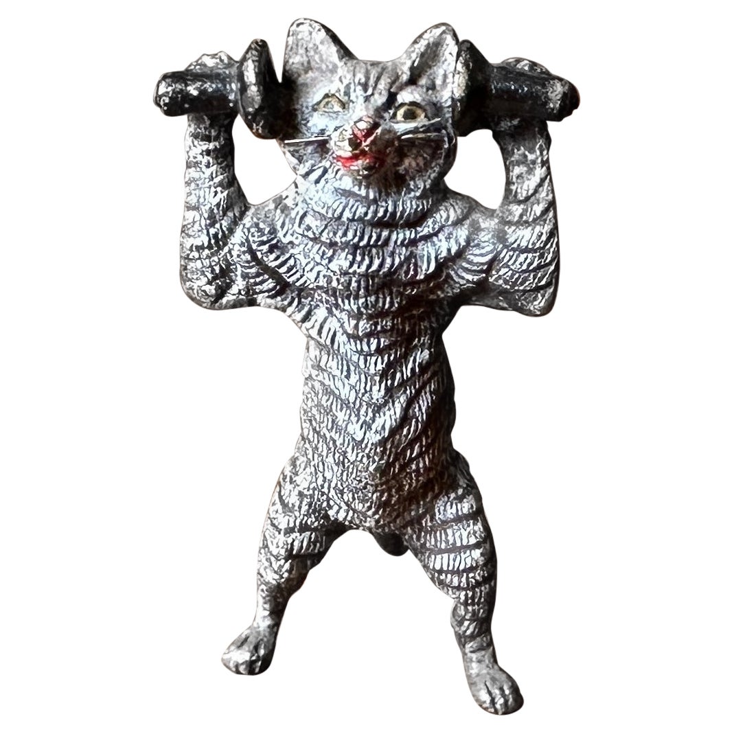 Cat Kitten On Bell Telephone Austrian Vienna Bronze circa 1900 Miniature Bronze
