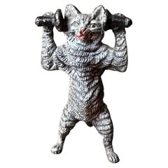 Gatito Gato Sobre Timbre Teléfono Viena Bronce austriaco circa 1900 Bronce en miniatura