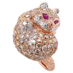 Katze Kätzchen Rubin & Diamant Pave 18K Rose Weißgold Tier Ring