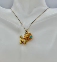 Cat Kitten Turquoise Pendant Charm Necklace Gold Retro Mid-Century Modernist