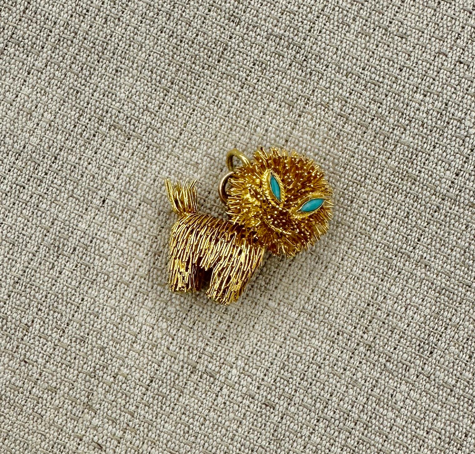 Rétro Collier breloque pendentif chat turquoise rétro moderniste du milieu du siècle dernier en vente