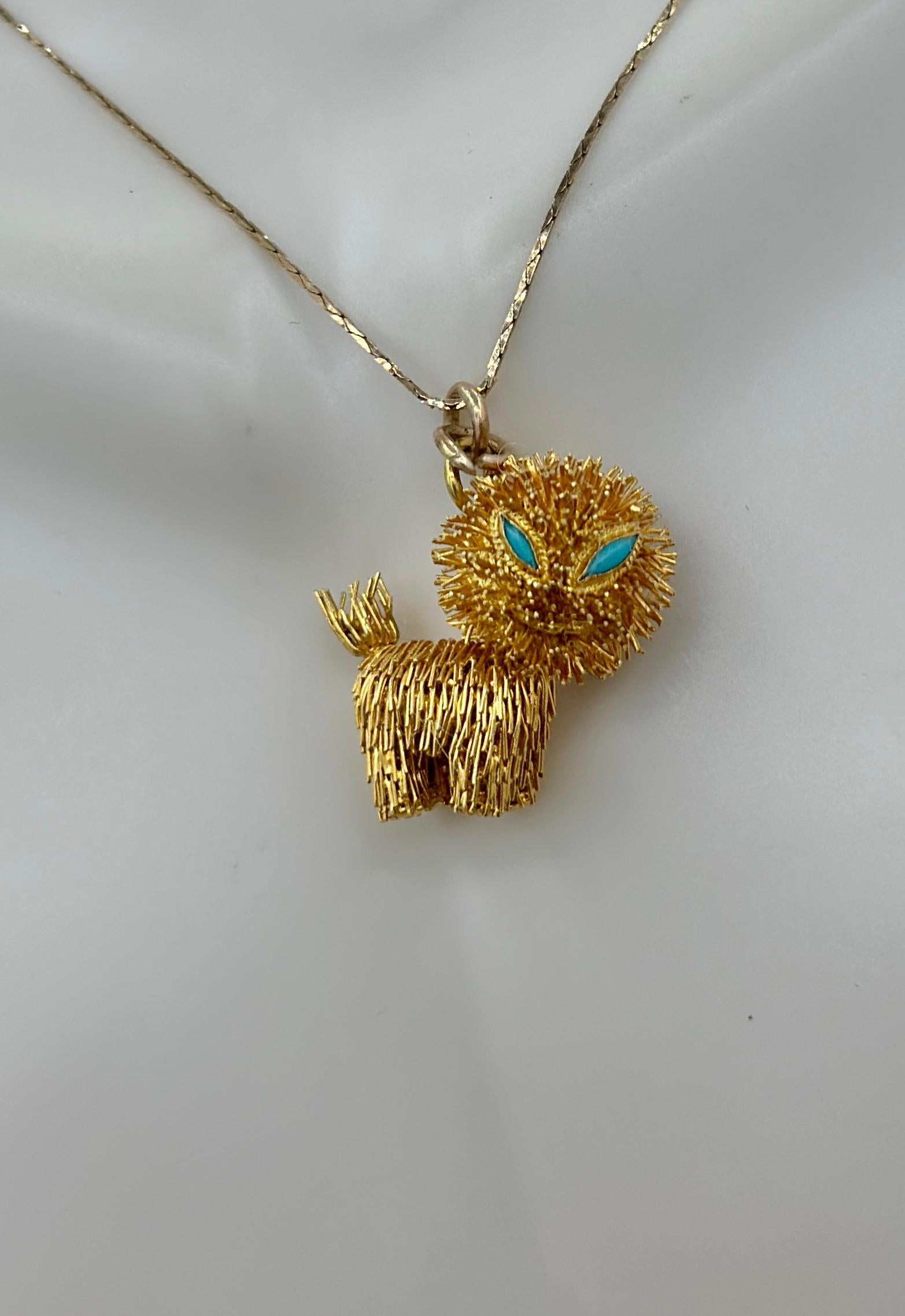 Taille Marquise Collier breloque pendentif chat turquoise rétro moderniste du milieu du siècle dernier en vente