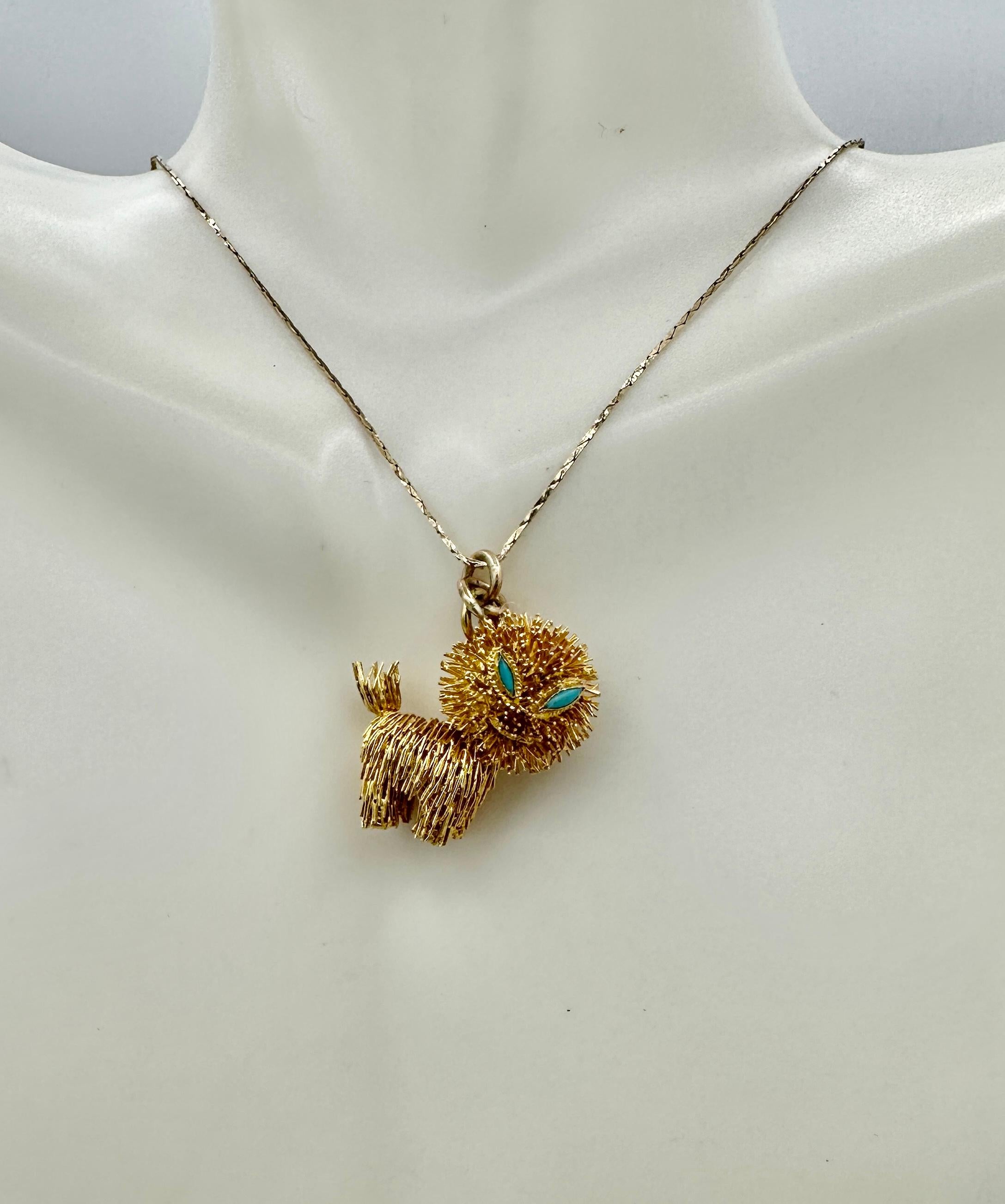Collier breloque pendentif chat turquoise rétro moderniste du milieu du siècle dernier Excellent état - En vente à New York, NY