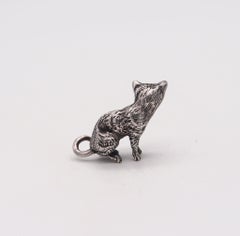 CAT MINIATURE 1970 Italian Figure Of A Cat In Solid Textured .925 Sterling