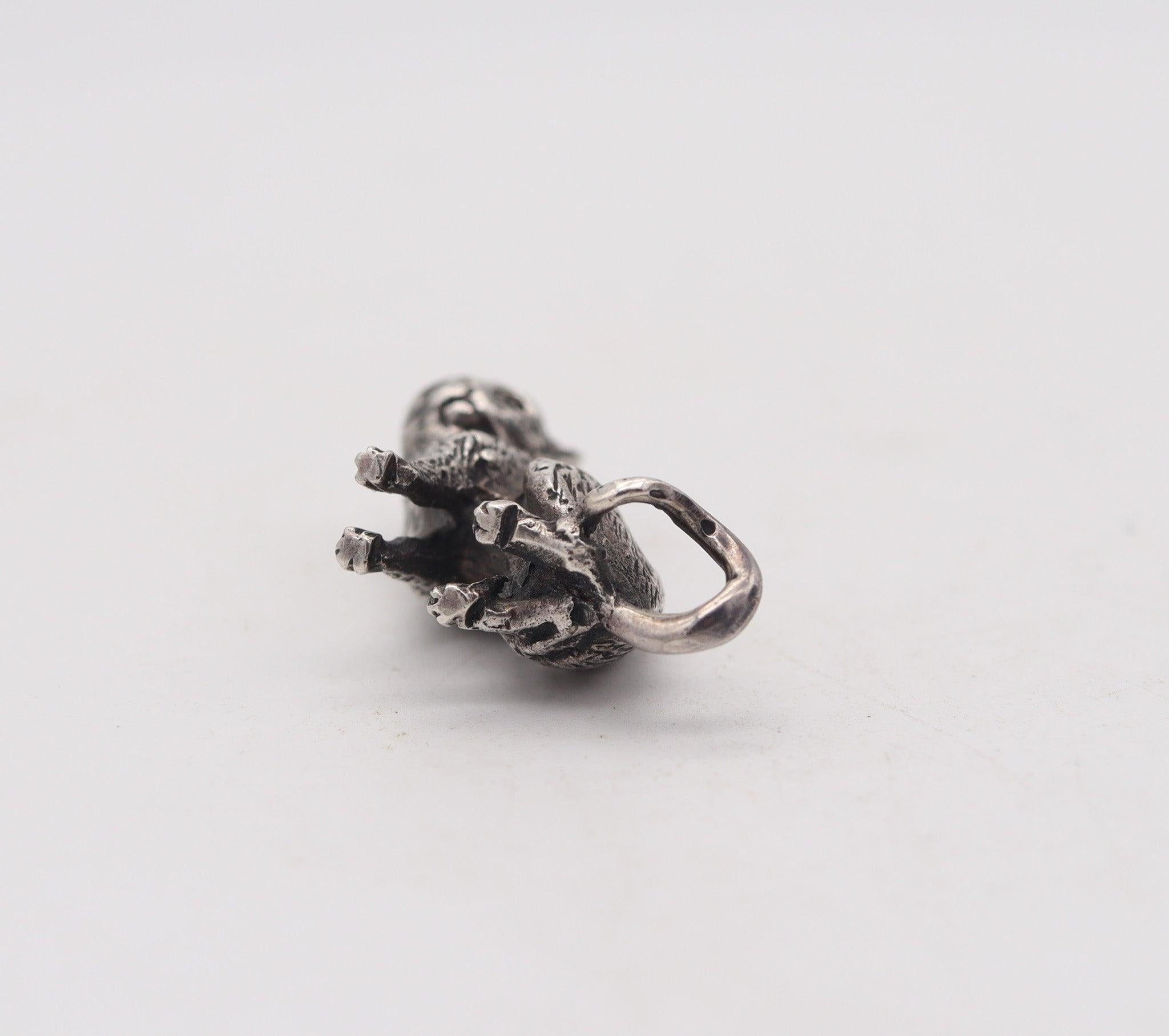 Hand-Crafted CAT MINIATURE 1970 Italian Figure Of A Cat In Solid Textured .925 Sterling For Sale