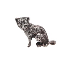 CAT MINIATURE 1970 Italian Figure Of A Cat In Solid Textured .925 Sterling