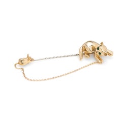 Cat & Mouse Brooch Vintage 18k Gold Pink Diamond Emerald Fine Animal Jewelry