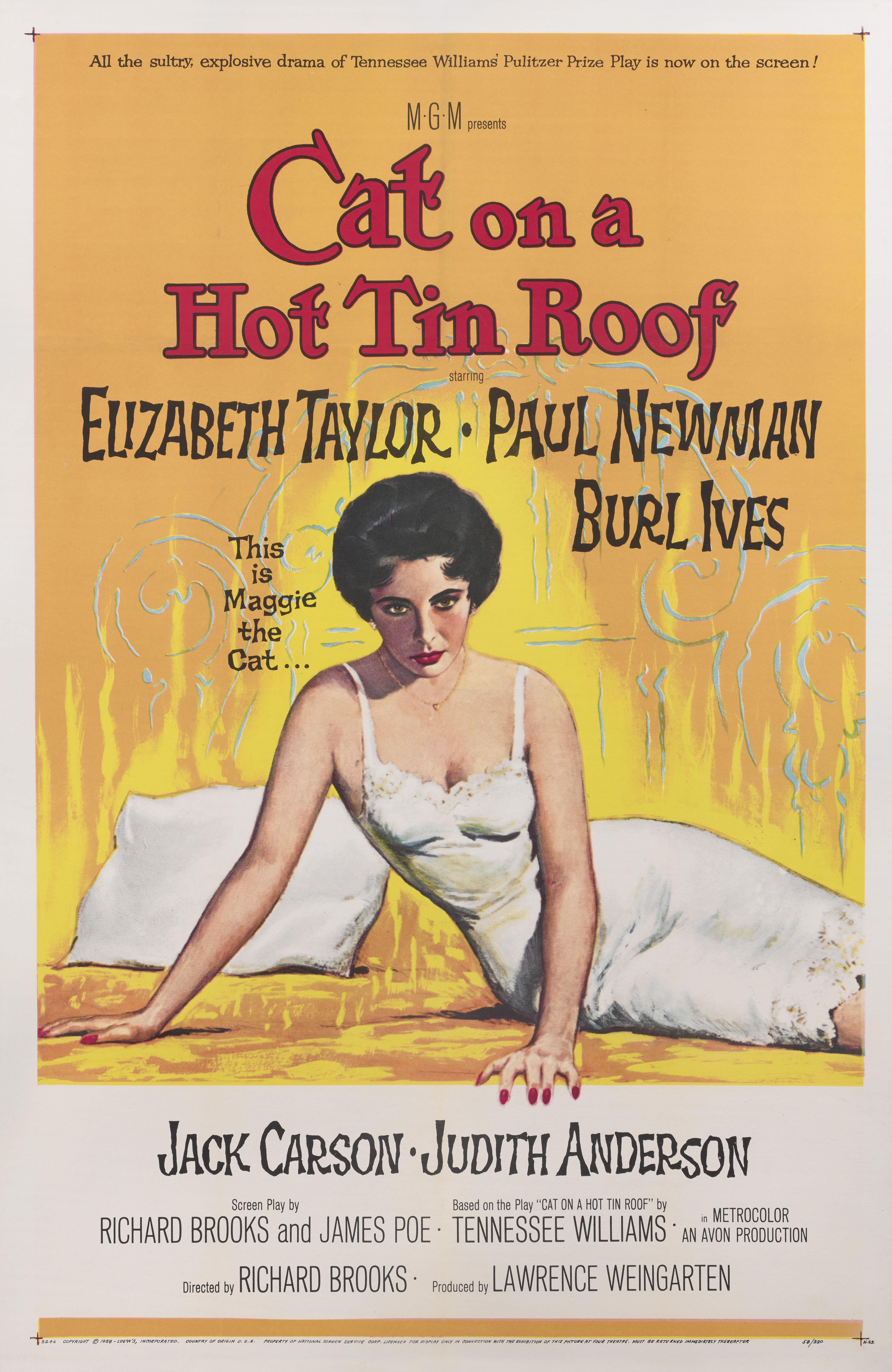 Original American film poster for the 1958 drama staring Elizabeth Taylor and Paul Newman.
This film was directed by Richard Brooks.
This poster is conservation linen backed and it would be shipped rolled in a very strong tube and sent by Federal