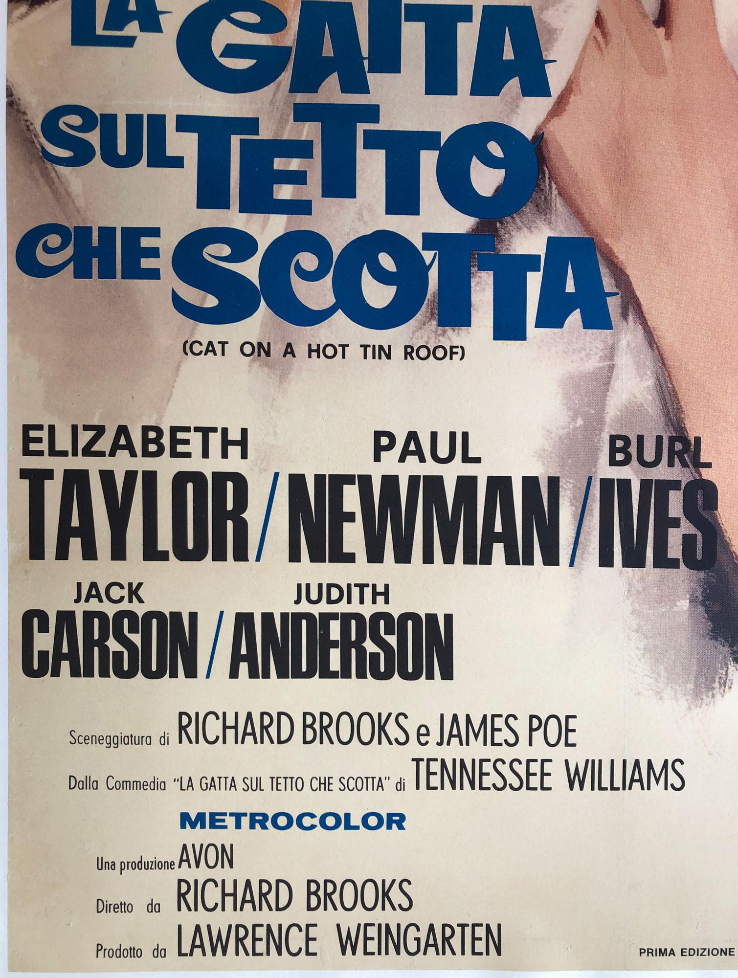 Cat on a Hot Tin Roof Original Large 2 Foglio, Italian Film Movie Poster, R1966 In Excellent Condition In Bath, Somerset