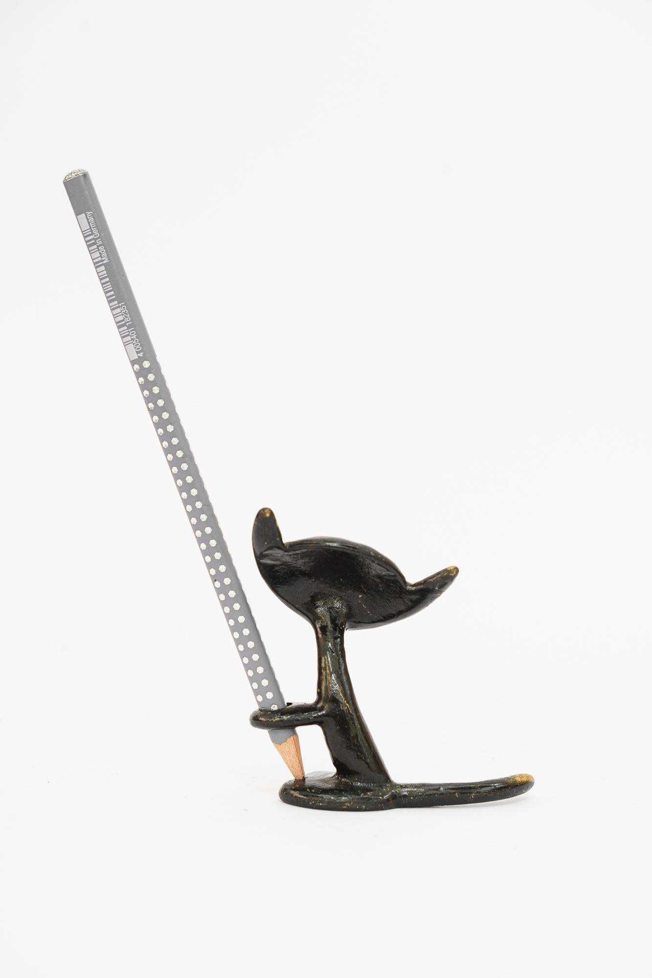 Blackened  Cat Pencil Holder by Walter Bosse around 1950s For Sale