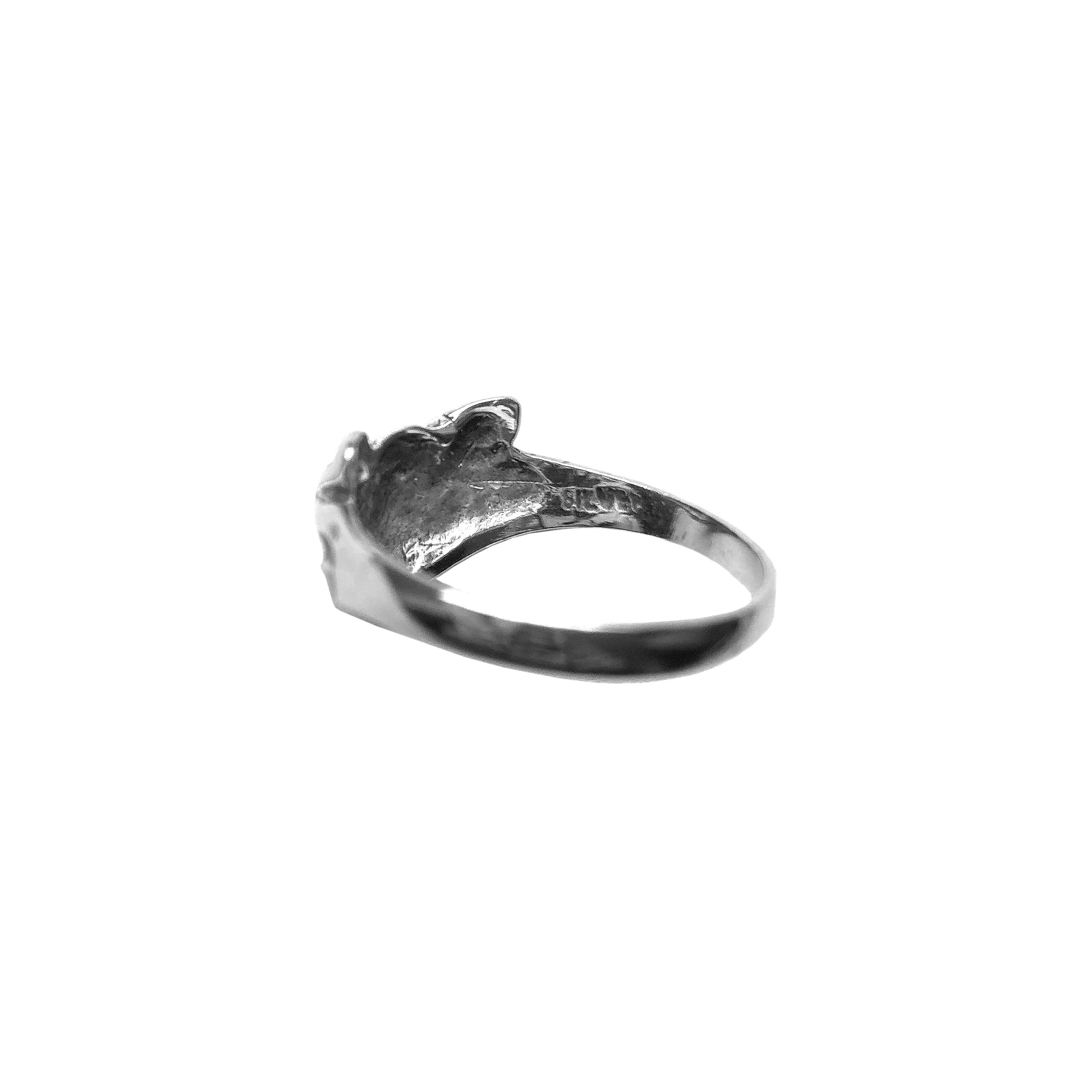 Anillo de Plata Gato - 1970s Vintage - Sello de Plata - inc Caja + Bolsa Interior de Tela en Bueno Estado en KENT, GB
