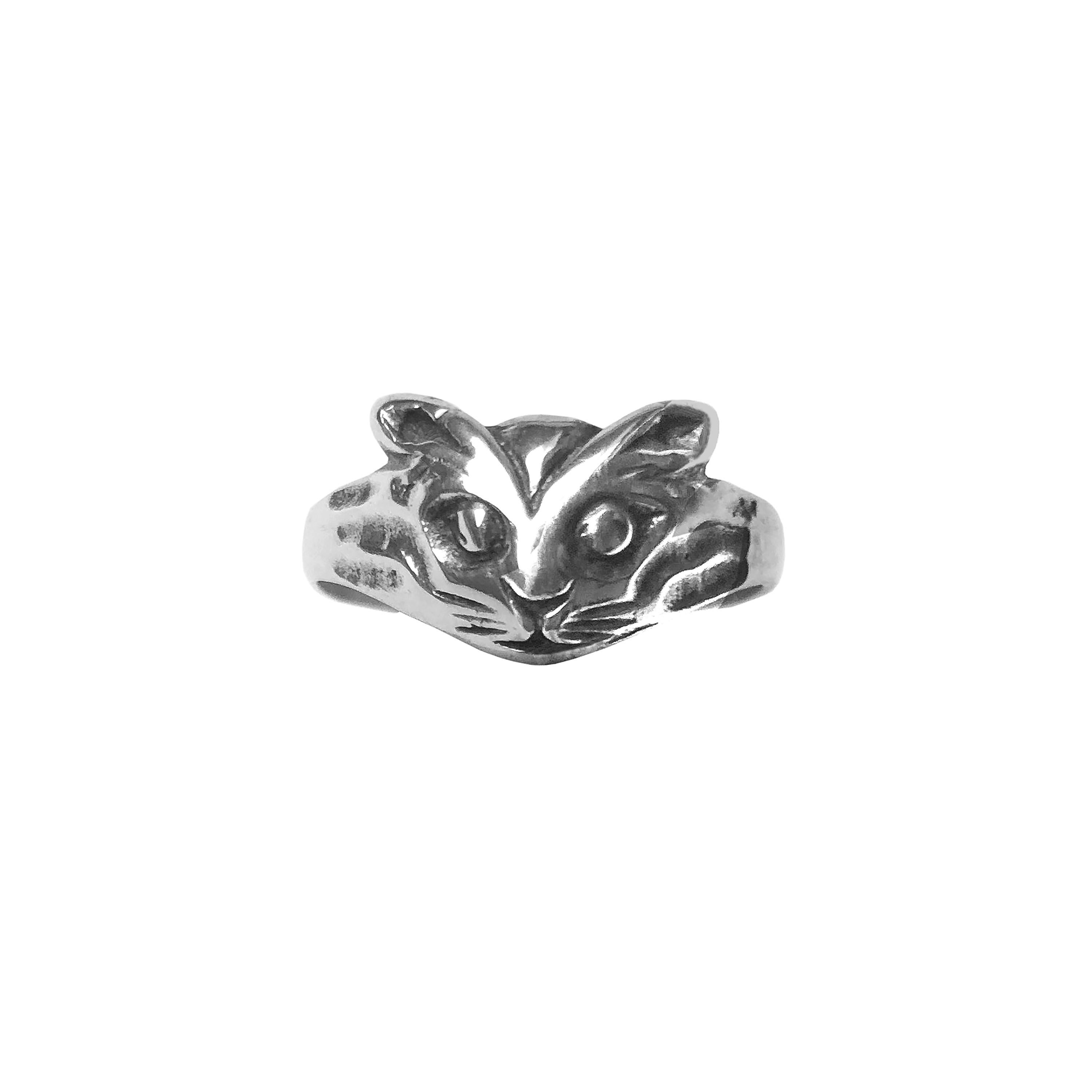 Femenino o masculino Anillo de Plata Gato - 1970s Vintage - Sello de Plata - inc Caja + Bolsa Interior de Tela