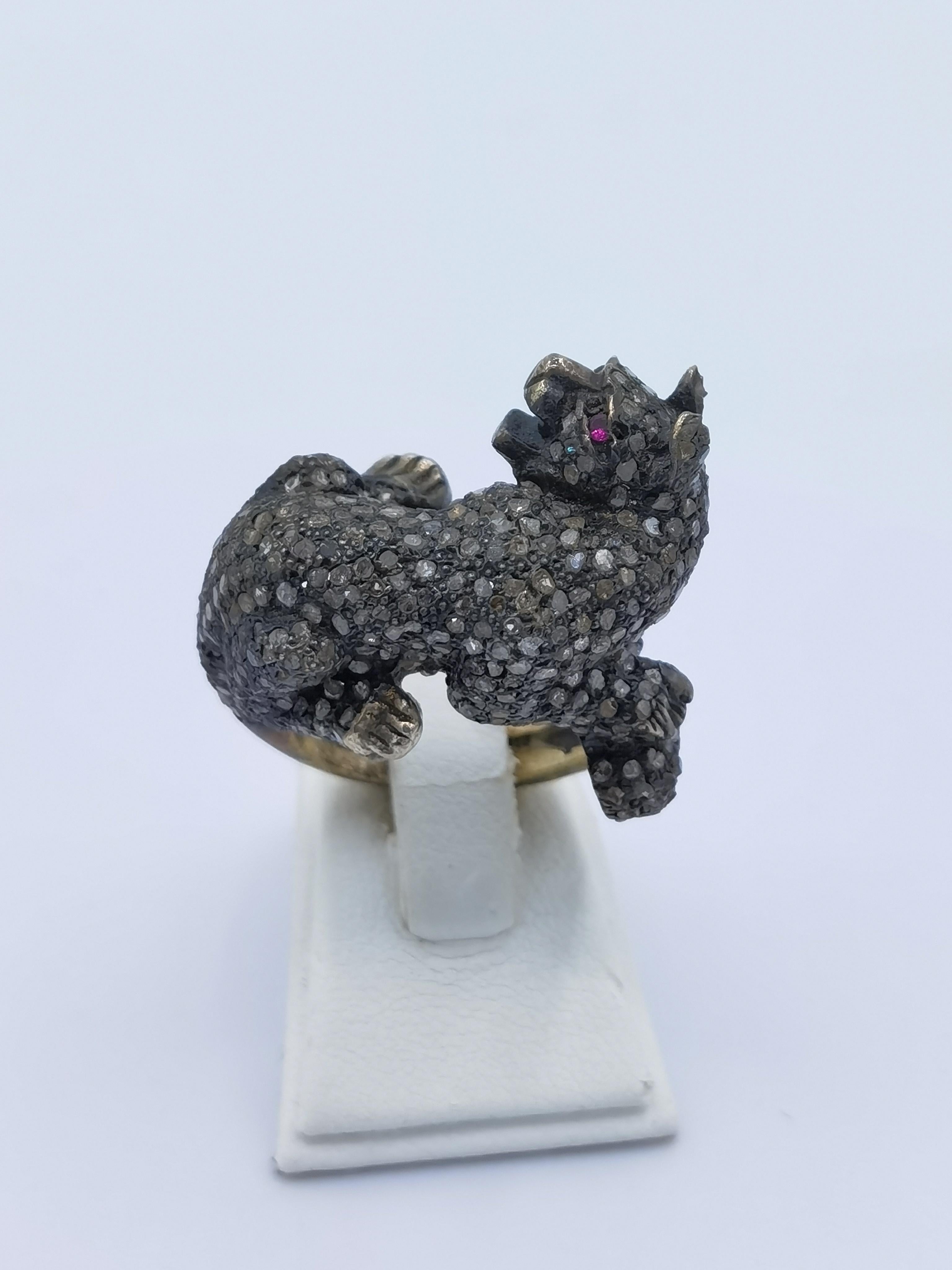 Cat ring old cut diamond  In Excellent Condition For Sale In Bad Kissingen, DE