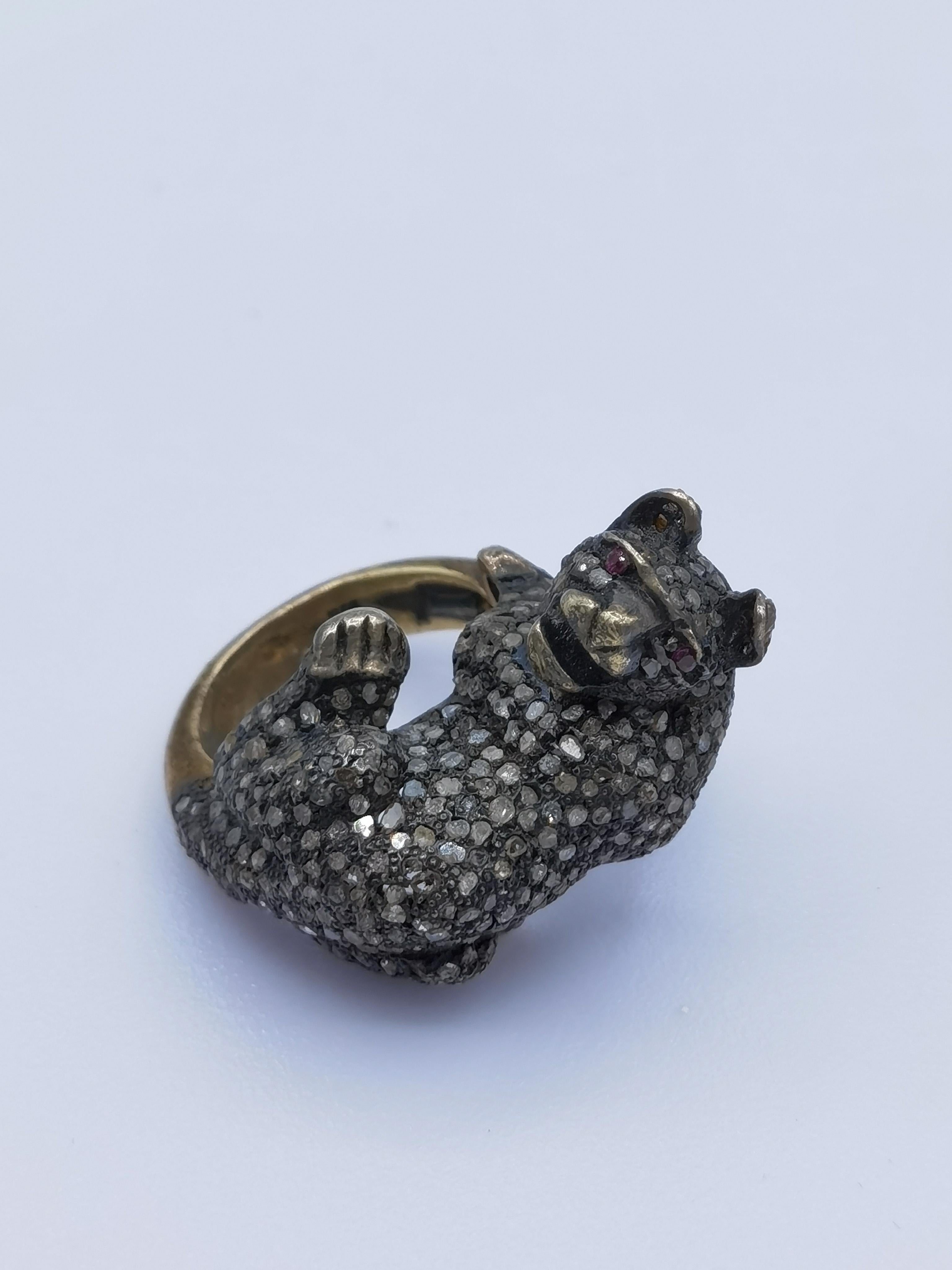 Cat ring old cut diamond  For Sale 2