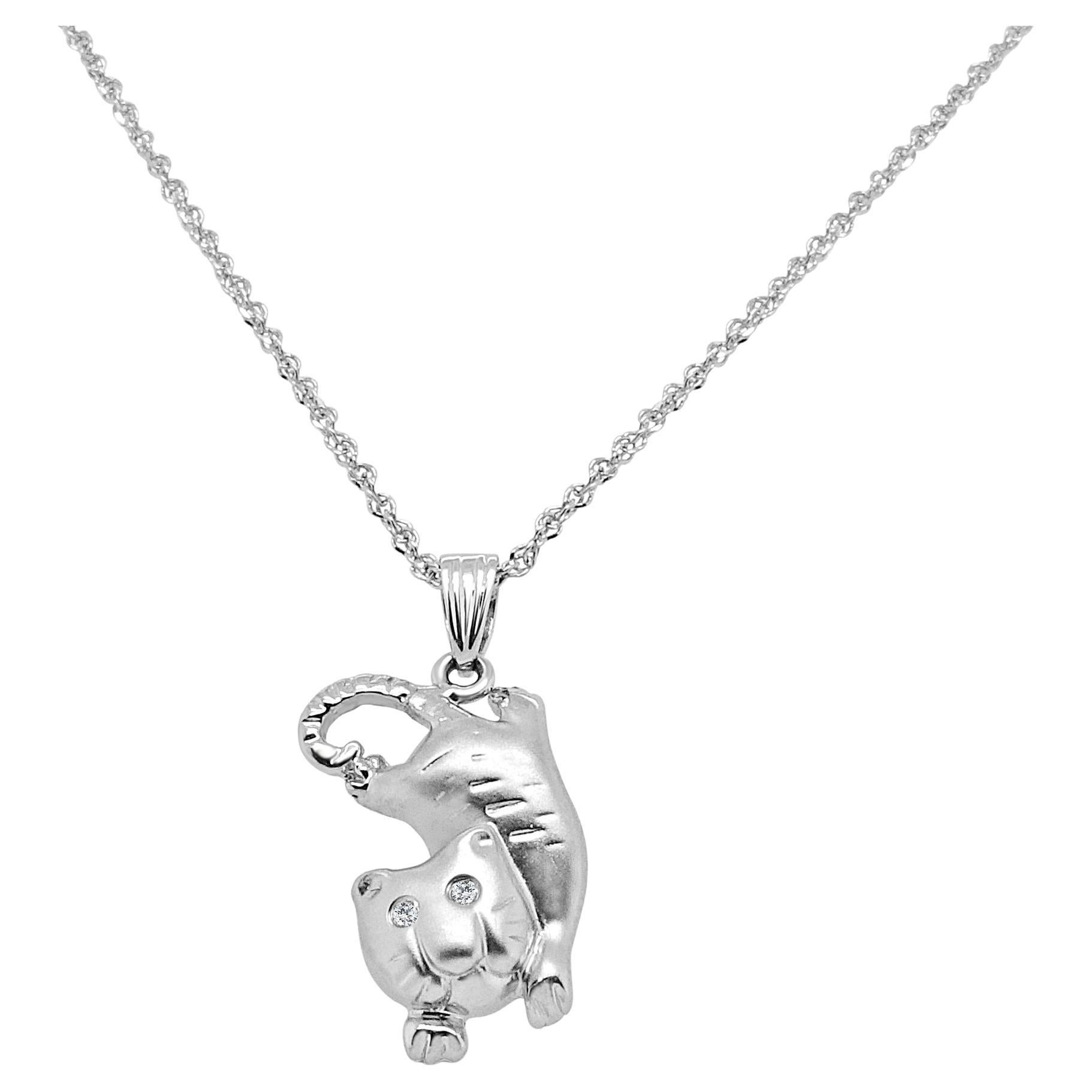 Cat Shape Diamond Pendant with Chain For Sale