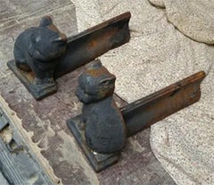 Andirons Cast Iron Cat Shaped 19th Century