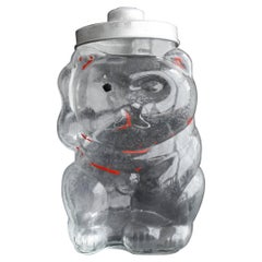 Vintage Cat-Shaped Glass Bottle Made in the Showa Period in Japan / Lucky Cat