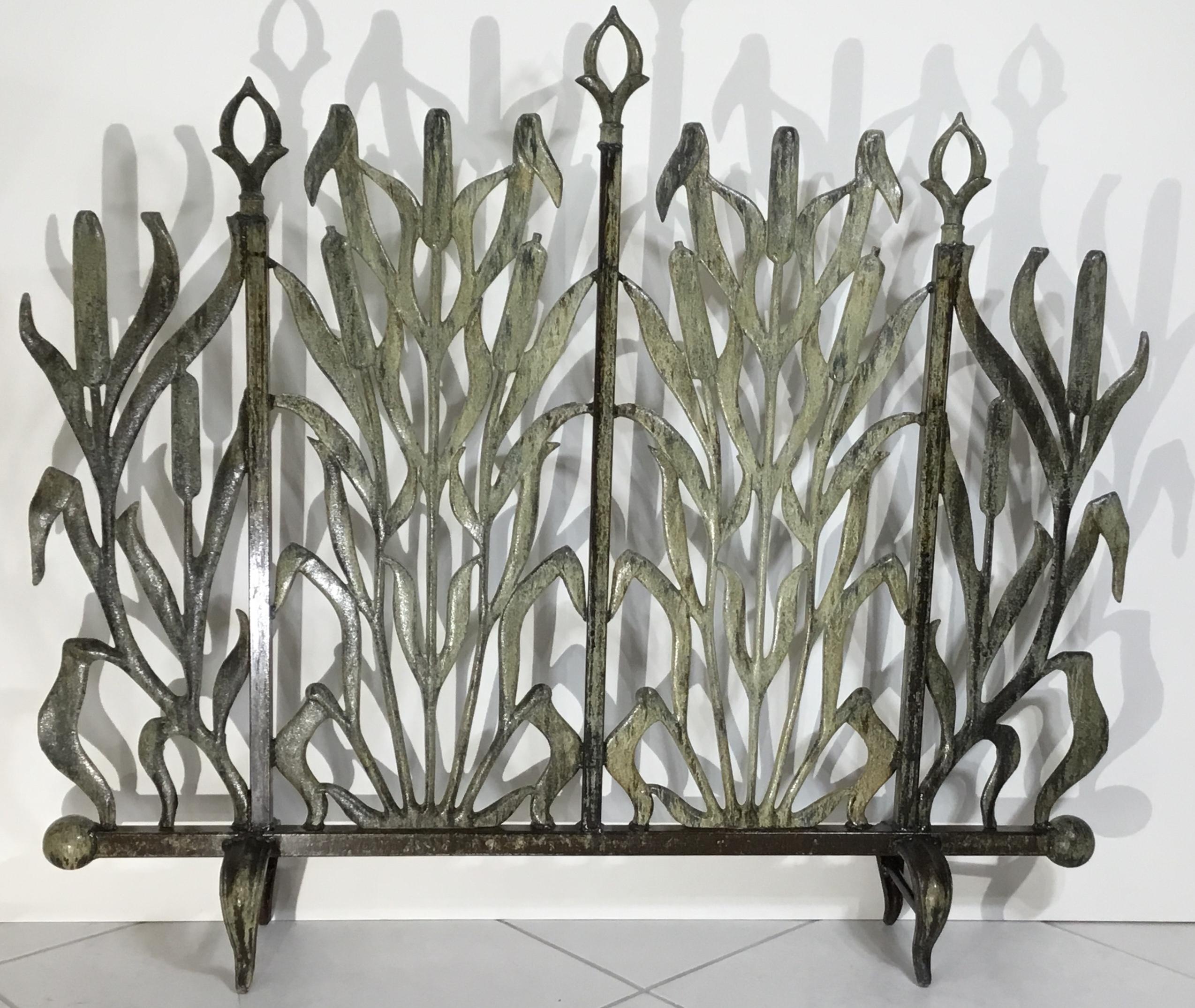 American Cat Tail Cast Iron Fireplace Screen