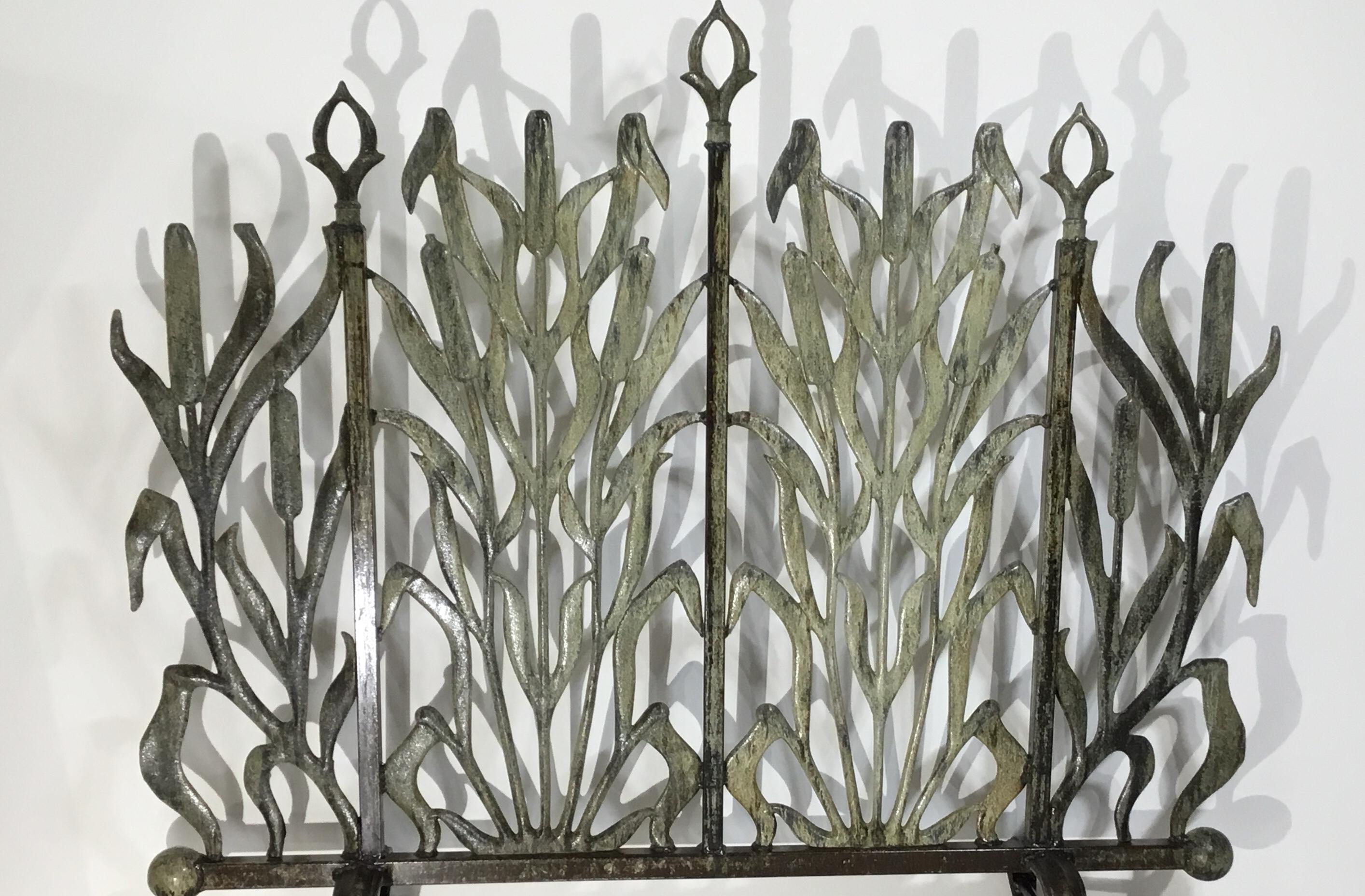 Cat Tail Cast Iron Fireplace Screen In Good Condition In Delray Beach, FL