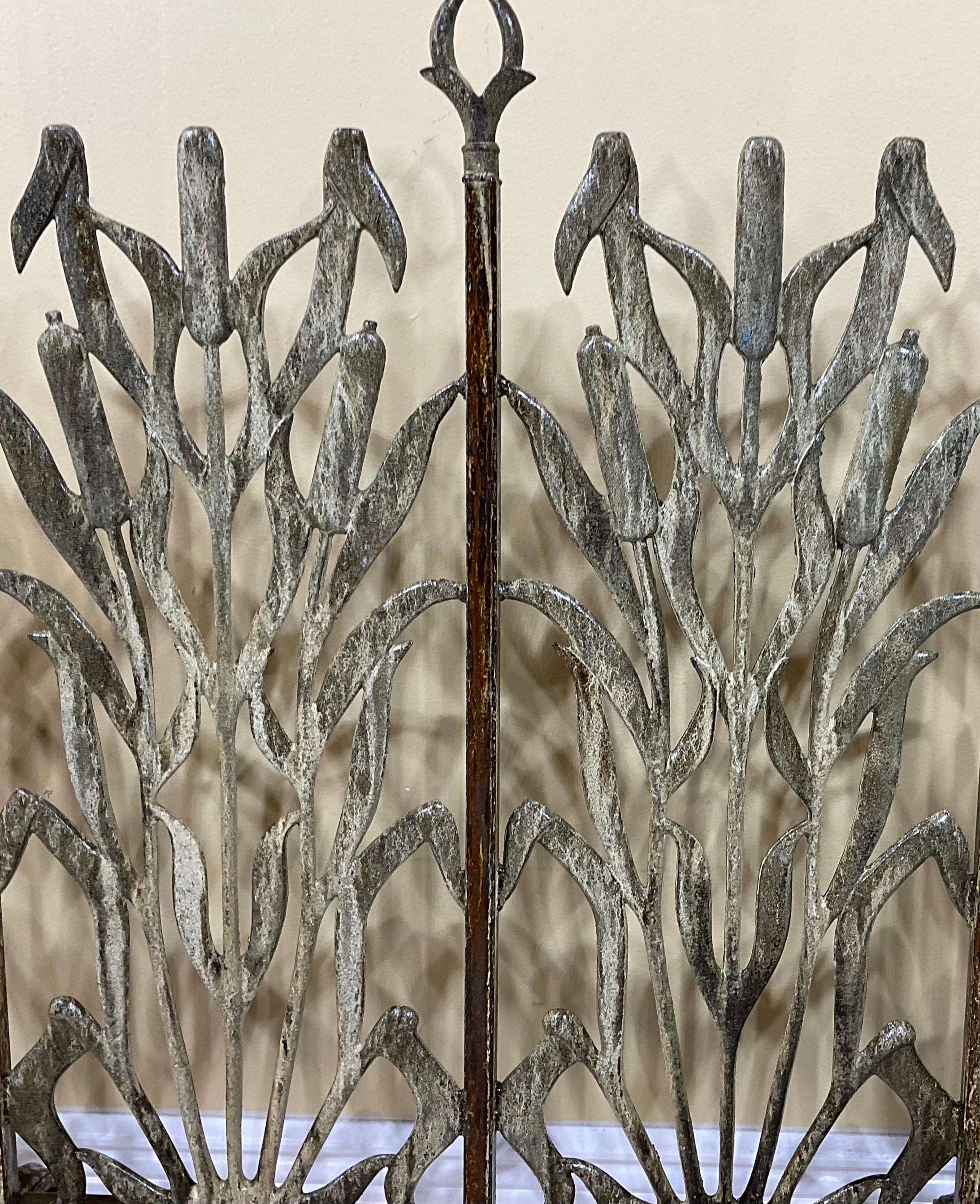 Cat Tail Cast Iron Fireplace Screen In Good Condition In Delray Beach, FL