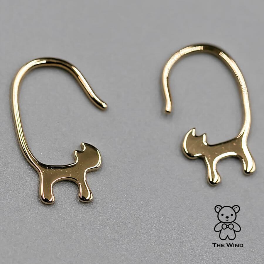 Arts and Crafts Cat Tail Earrings 18K Yellow Gold Hook Earrings For Sale