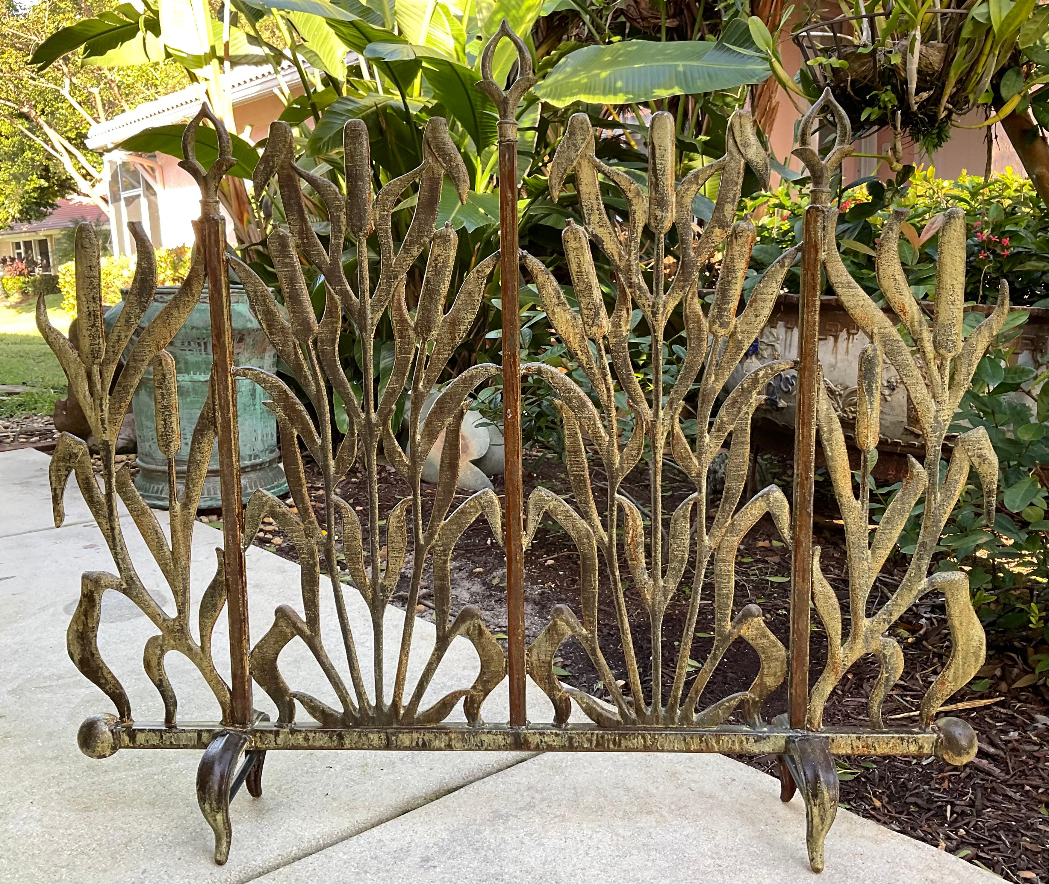 American Cat Tail  Iron Fireplace Screen For Sale