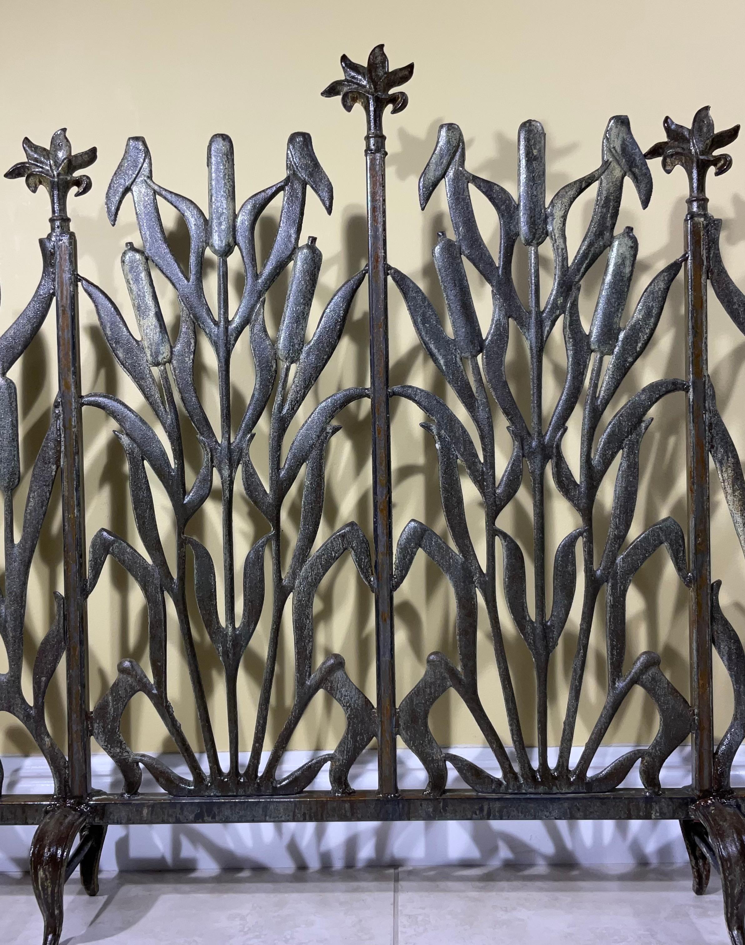 American Cat Tail Iron Fireplace Screen For Sale