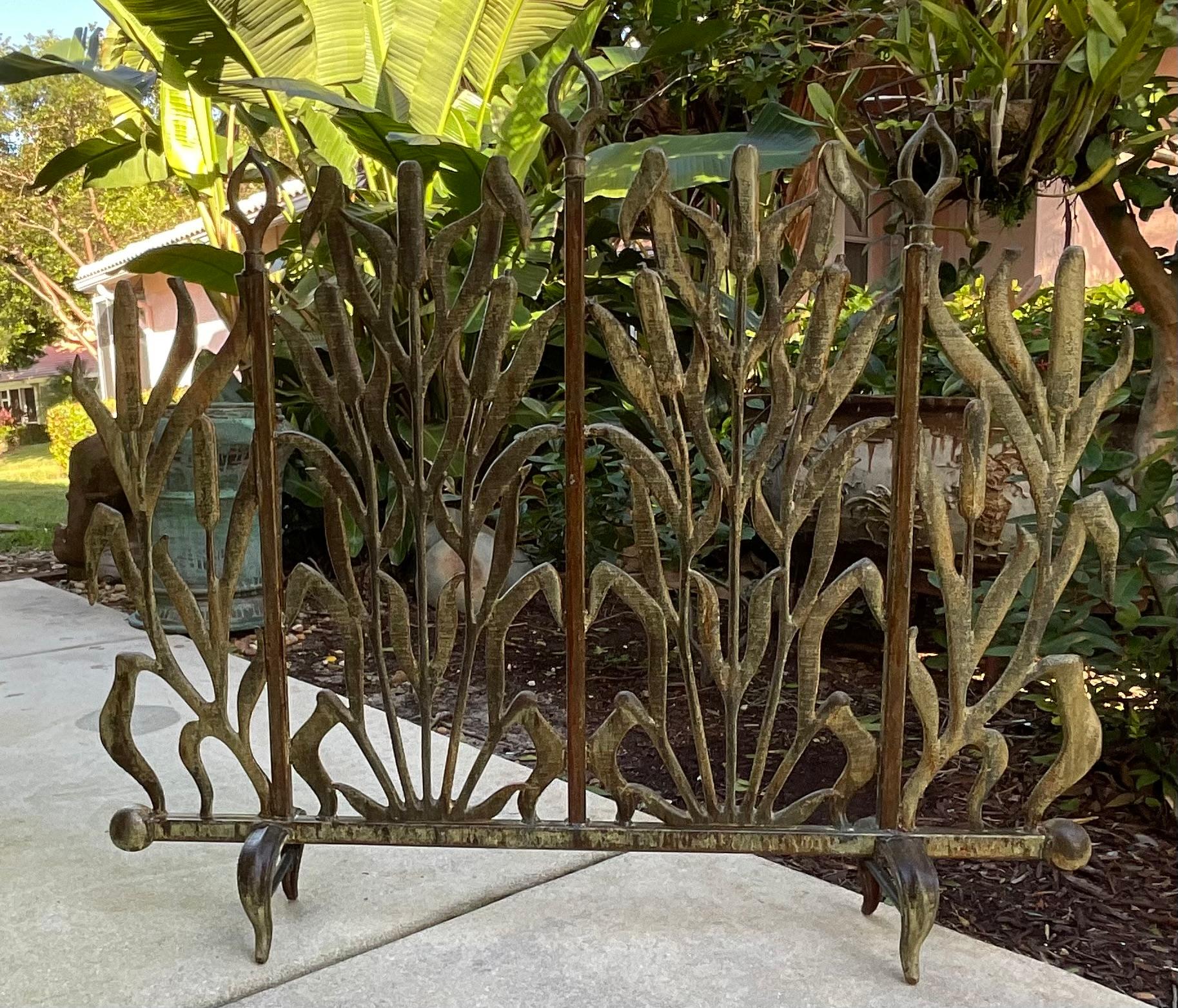 Cast Cat Tail  Iron Fireplace Screen For Sale