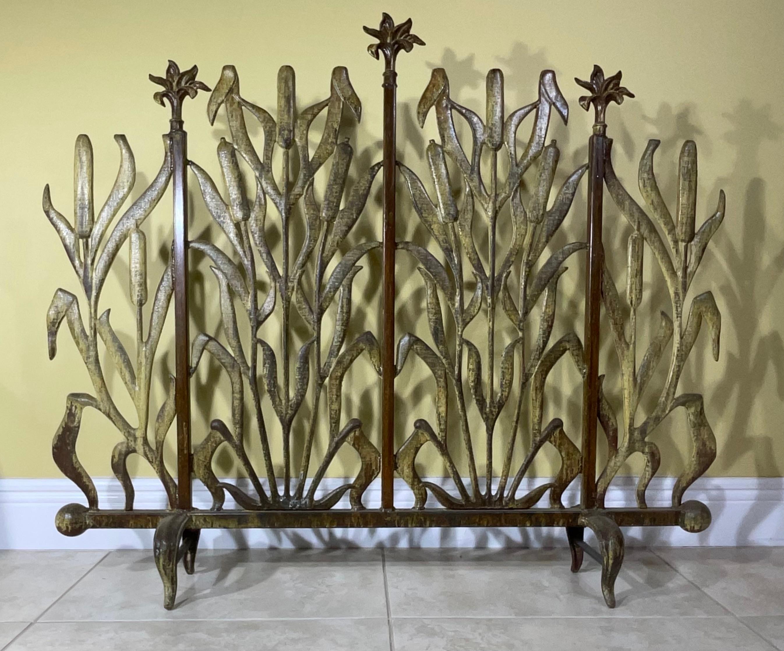 Cast Cat Tail Iron Fireplace Screen