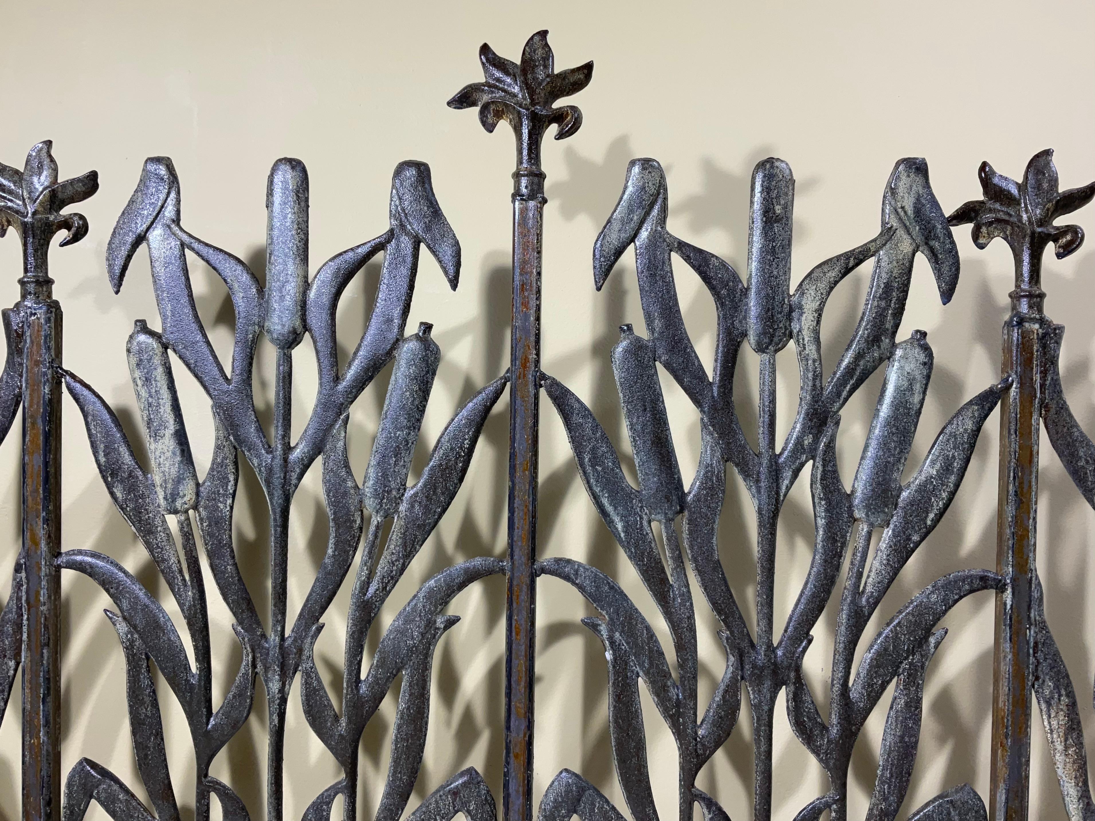 Cast Cat Tail Iron Fireplace Screen For Sale
