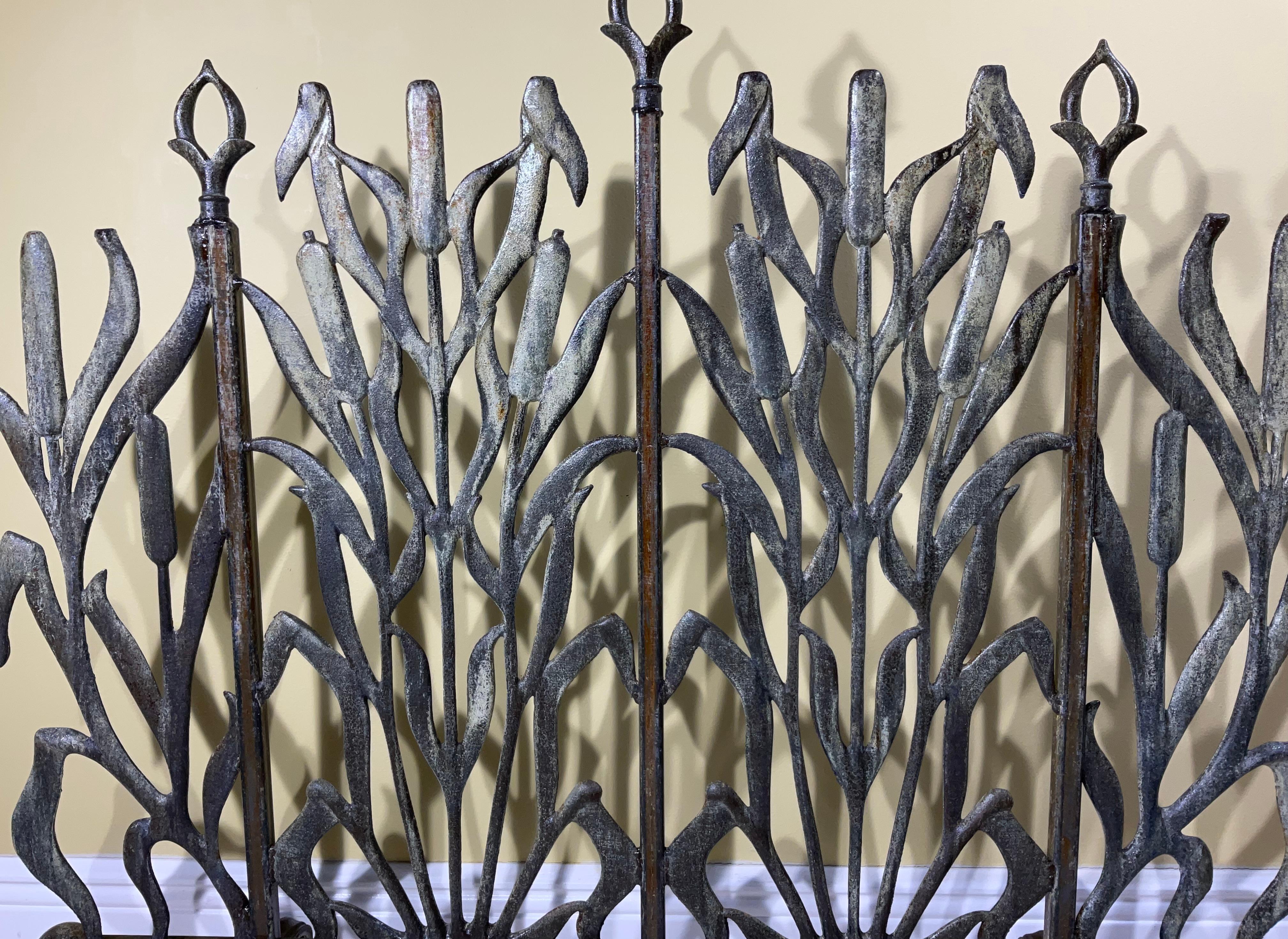 Cat Tail  Iron Fireplace Screen In Good Condition In Delray Beach, FL