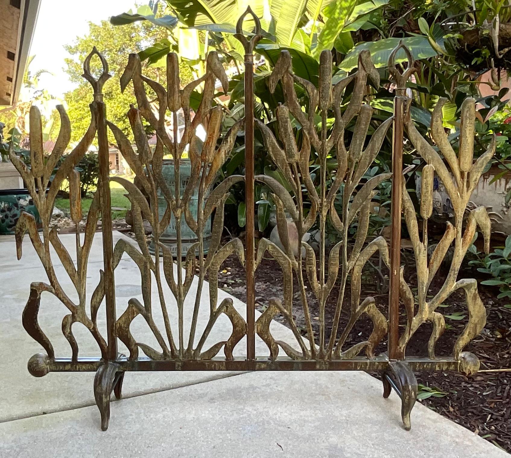 Cat Tail  Iron Fireplace Screen In Good Condition For Sale In Delray Beach, FL