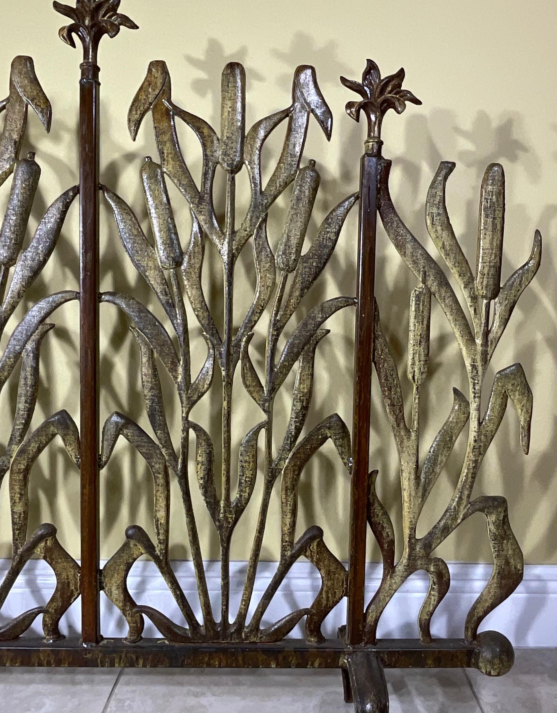Cat Tail Iron Fireplace Screen In Good Condition In Delray Beach, FL