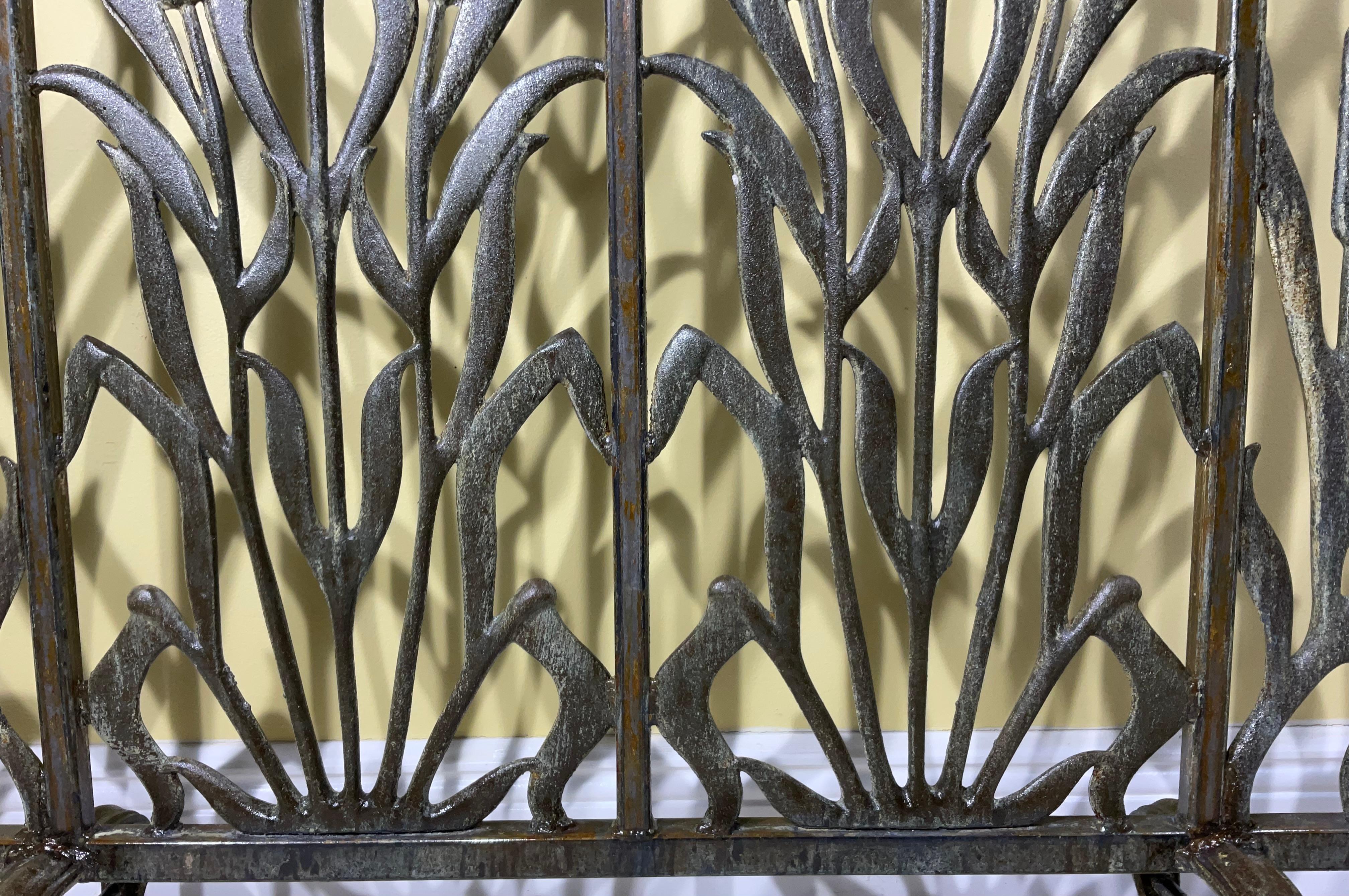 Cast Cat Tail Iron Fireplace Screen For Sale