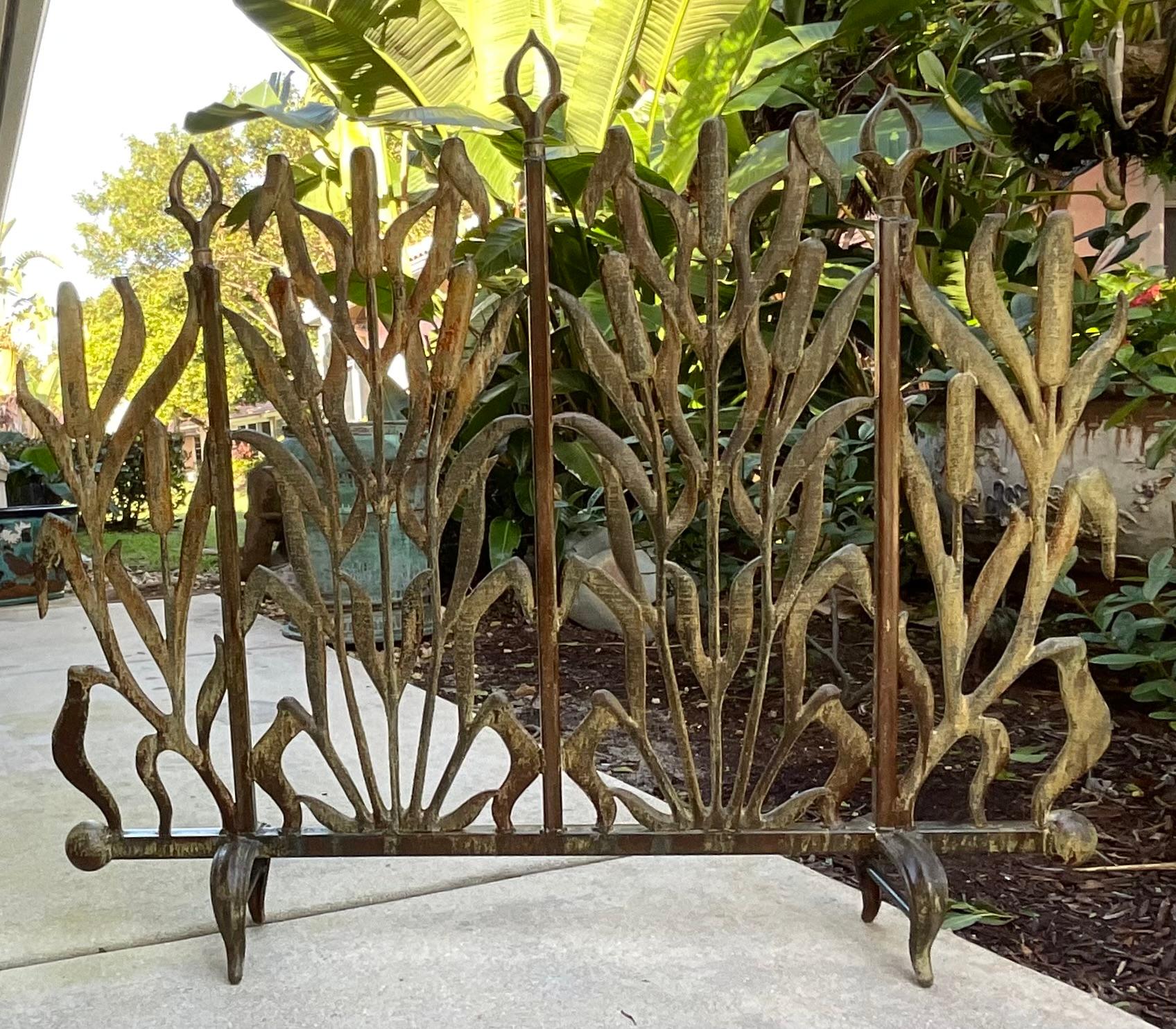 Contemporary Cat Tail  Iron Fireplace Screen For Sale
