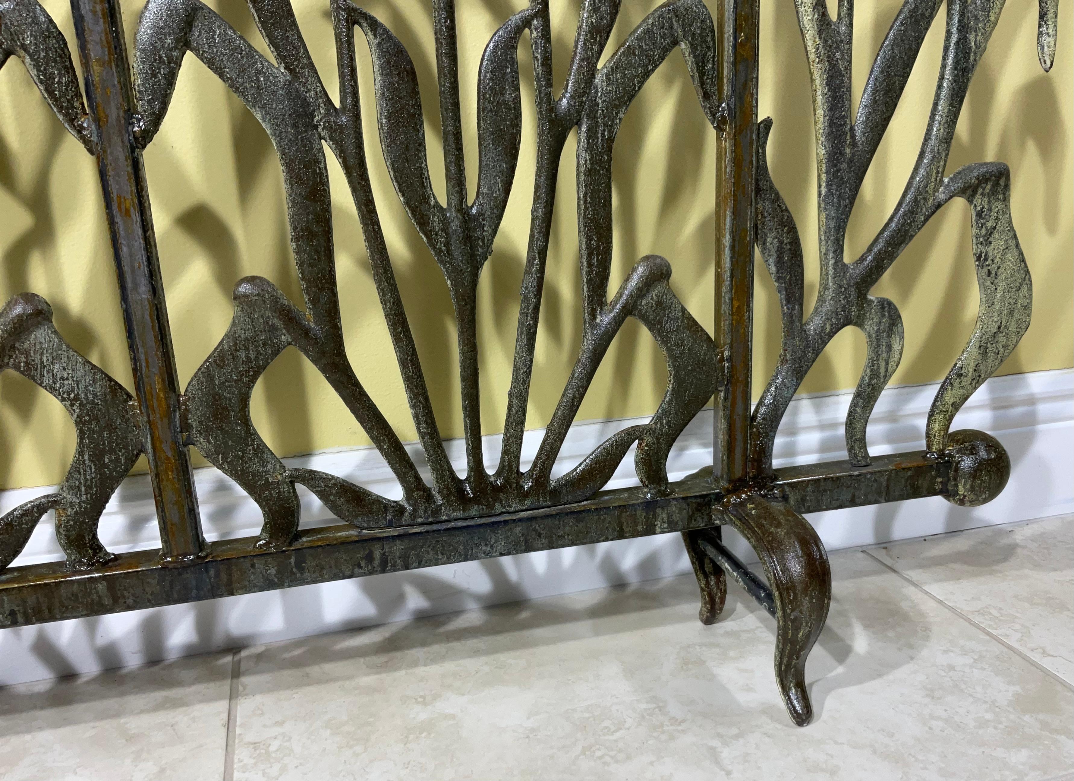 Contemporary Cat Tail Iron Fireplace Screen For Sale