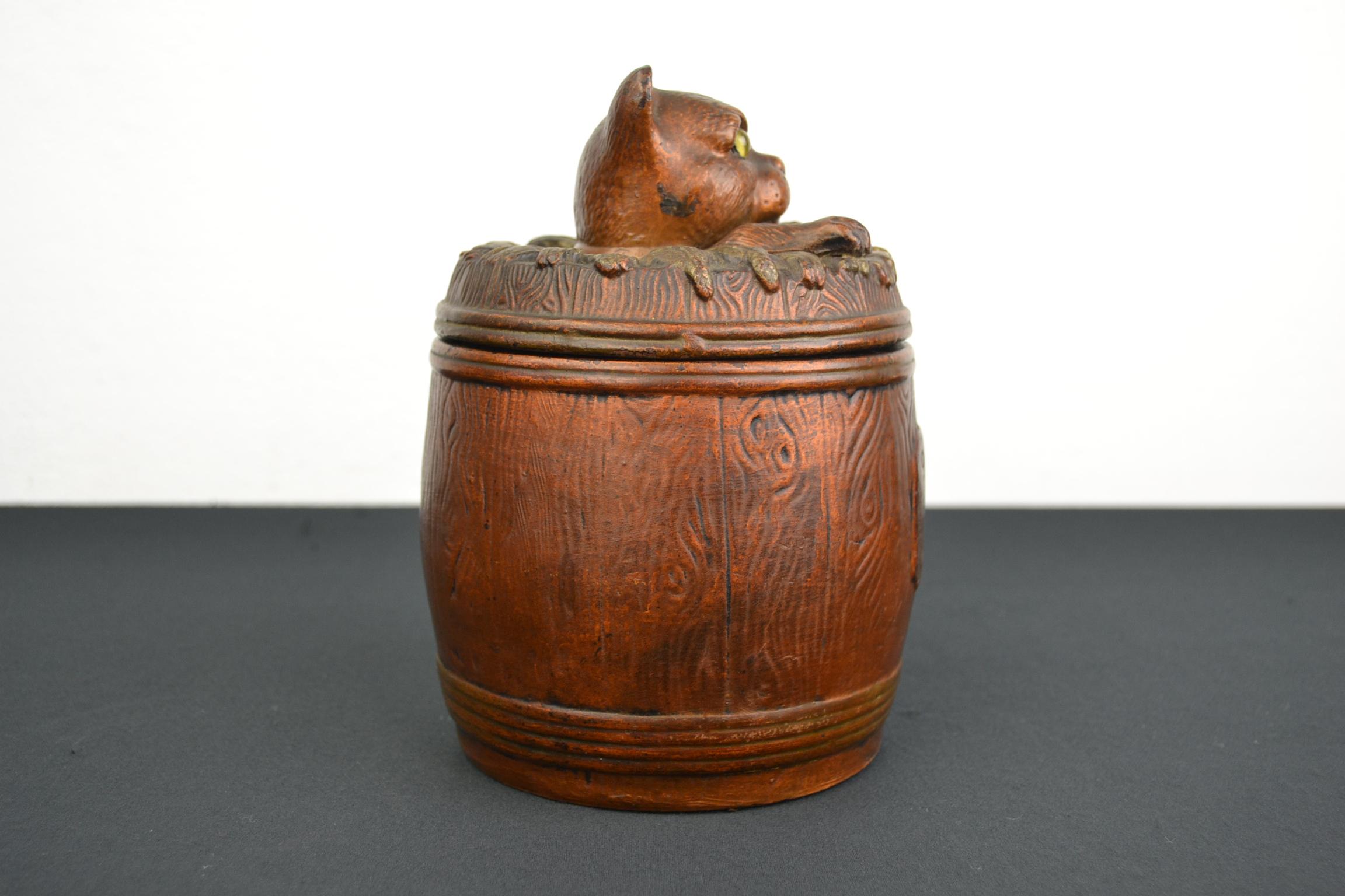 Art Nouveau Cat Tobacco Jar Barrel Humidor
