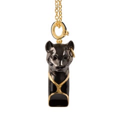 Cat Whistle Pendant Bastet Necklace, Black Enamel