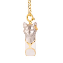 Cat Whistle Pendant Bastet Necklace, White Enamel