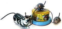 "Cat with Two Mice" German Clockwork Toy, circa 1950s