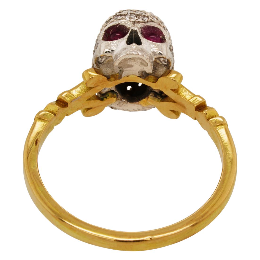 Catacomb Saint Diamond Encrusted Skull Ring in 18kt Gold with Diamonds & Rubies For Sale 6