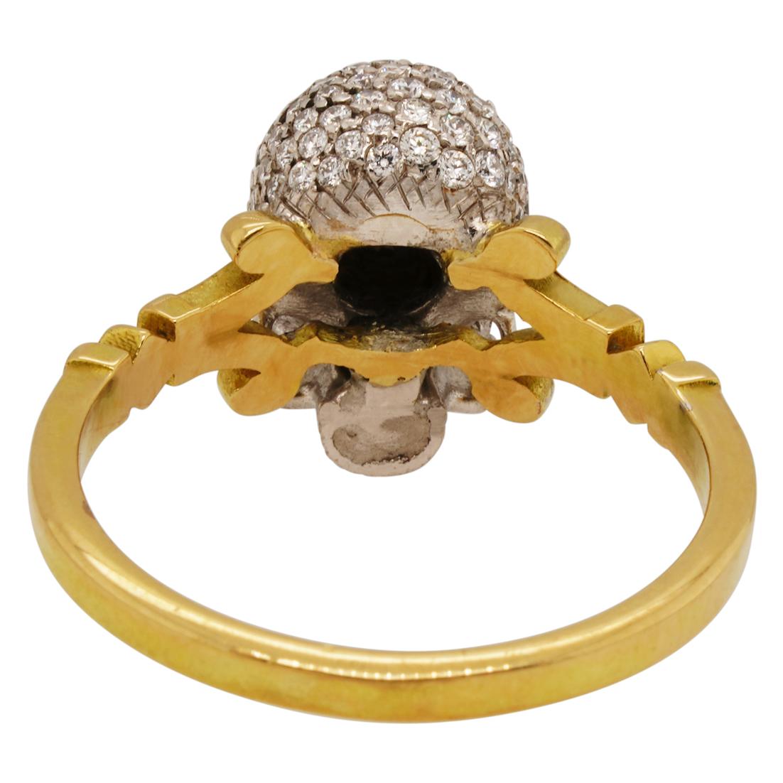 Catacomb Saint Diamond Encrusted Skull Ring in 18kt Gold with Diamonds & Rubies For Sale 11