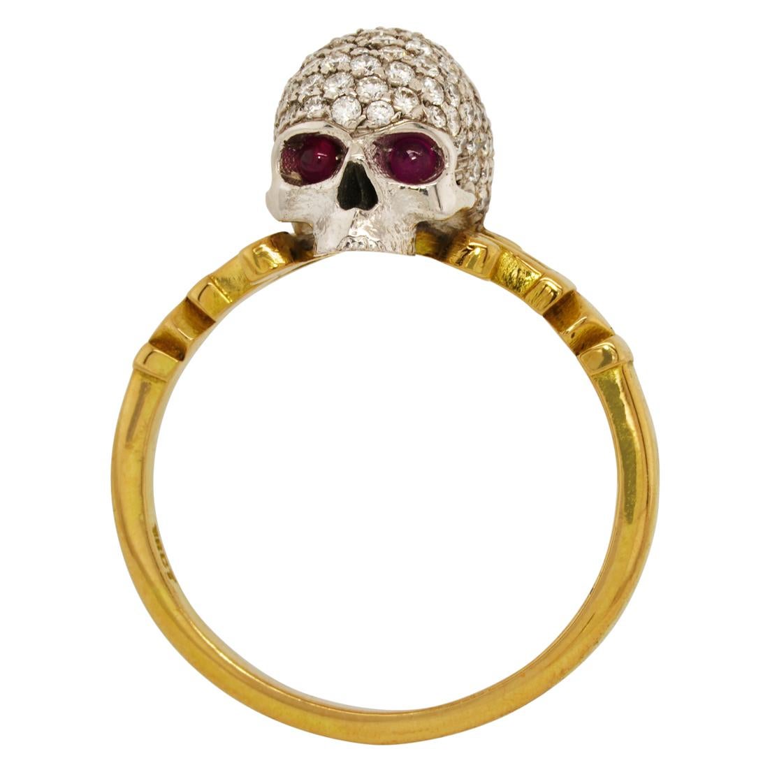 Catacomb Saint Diamond Encrusted Skull Ring in 18kt Gold with Diamonds & Rubies In New Condition For Sale In Melbourne, Vic